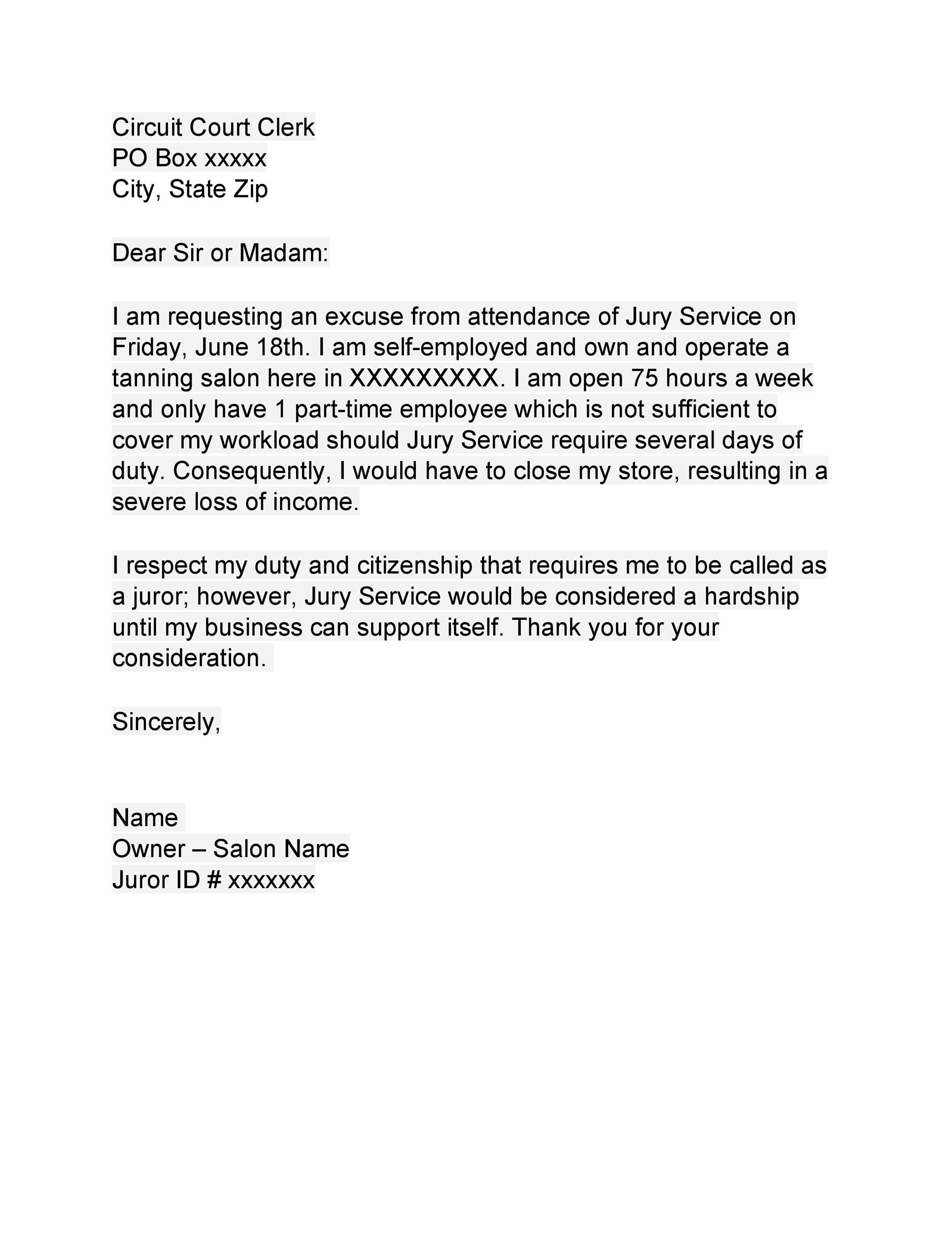 Sample Letter To Get Out Of Jury Duty From Employer Database Letter Template Collection