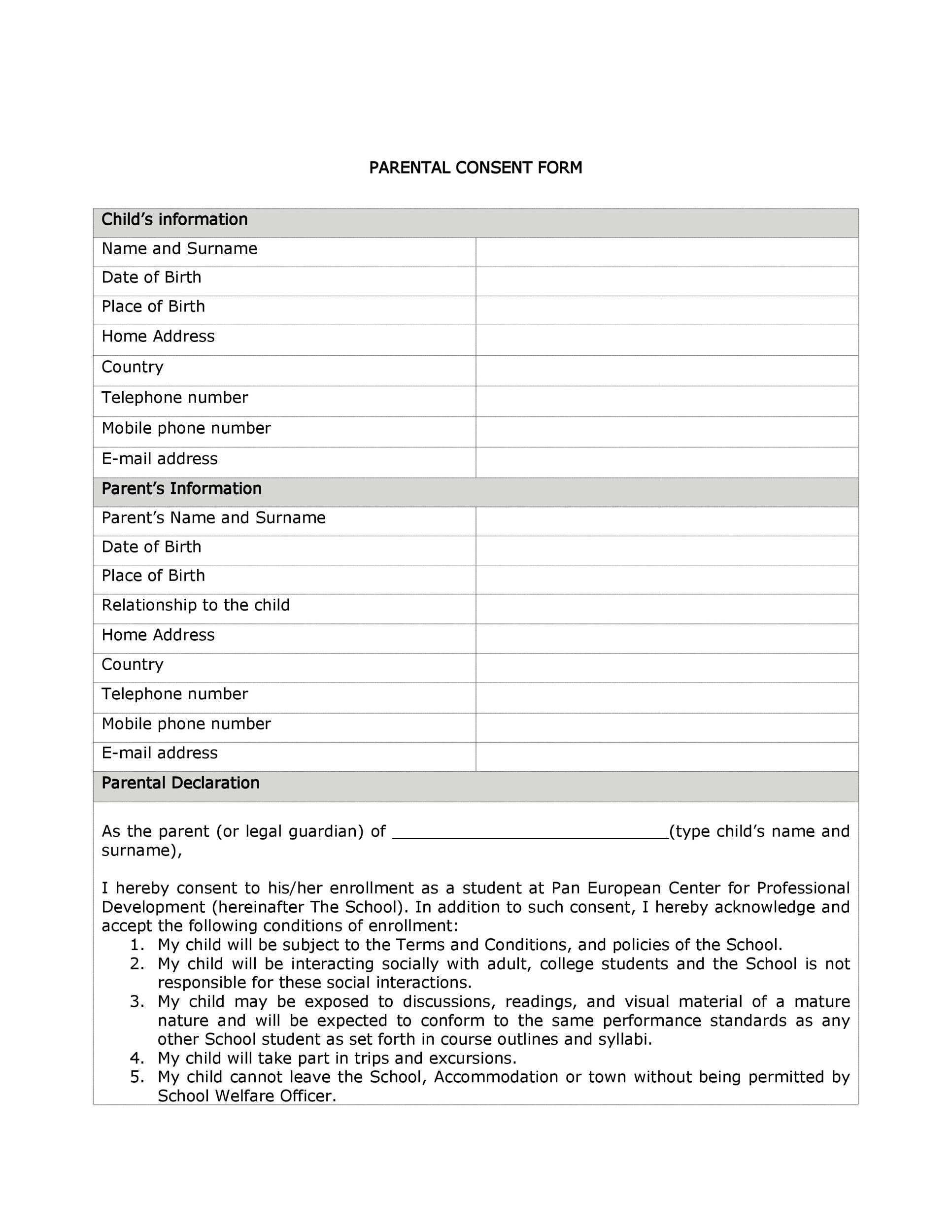 Free parental consent form template 12