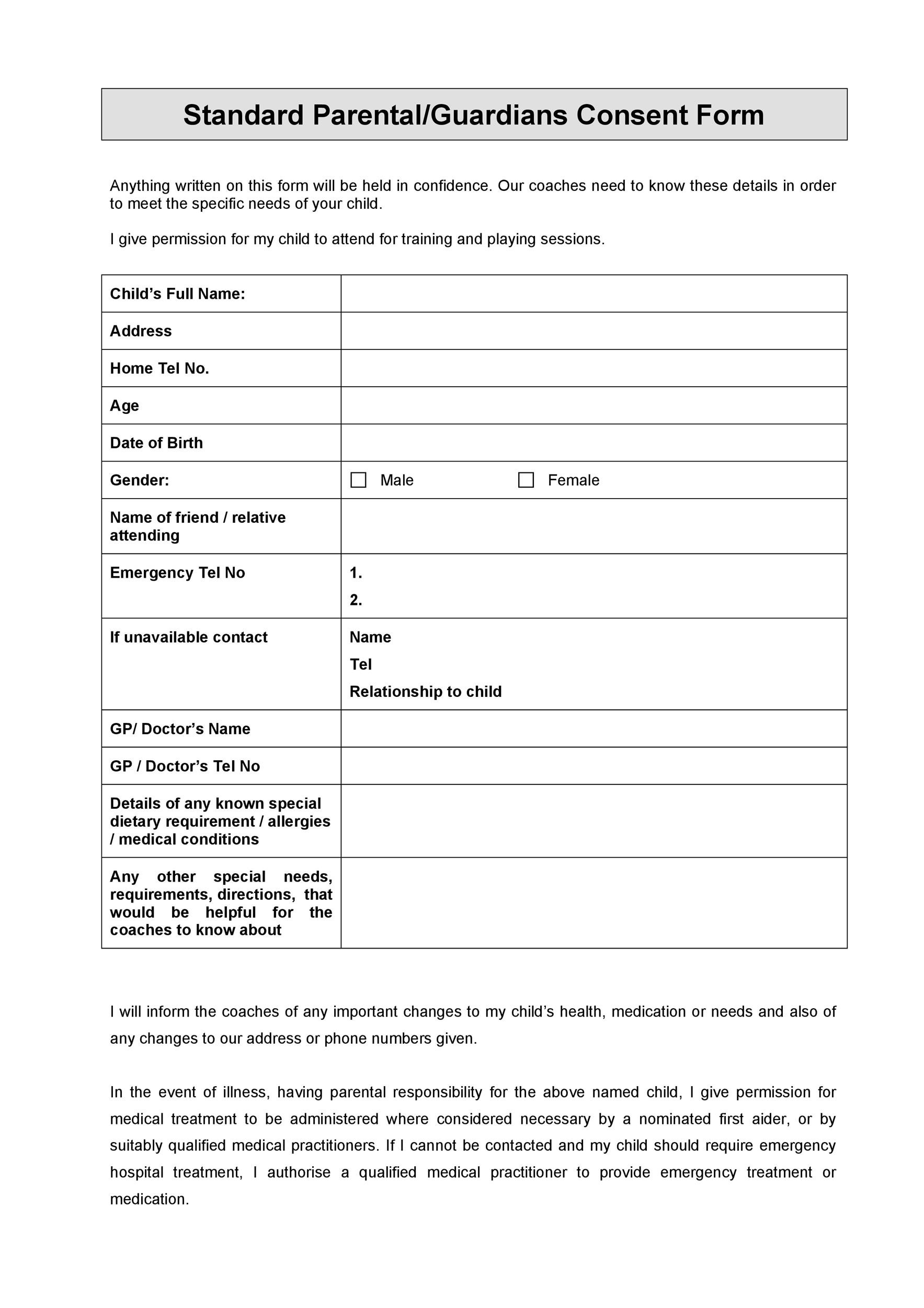 Free parental consent form template 14