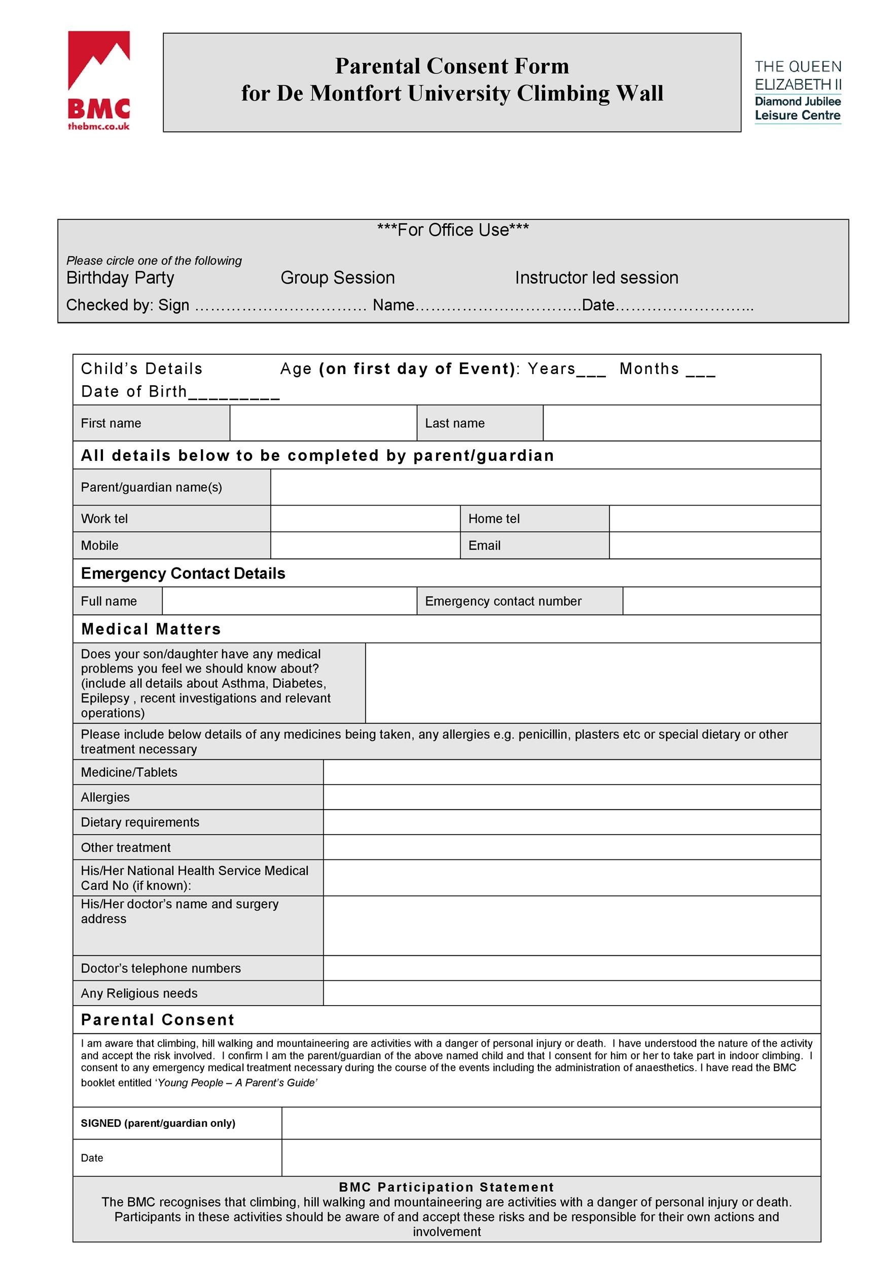 Free parental consent form template 20