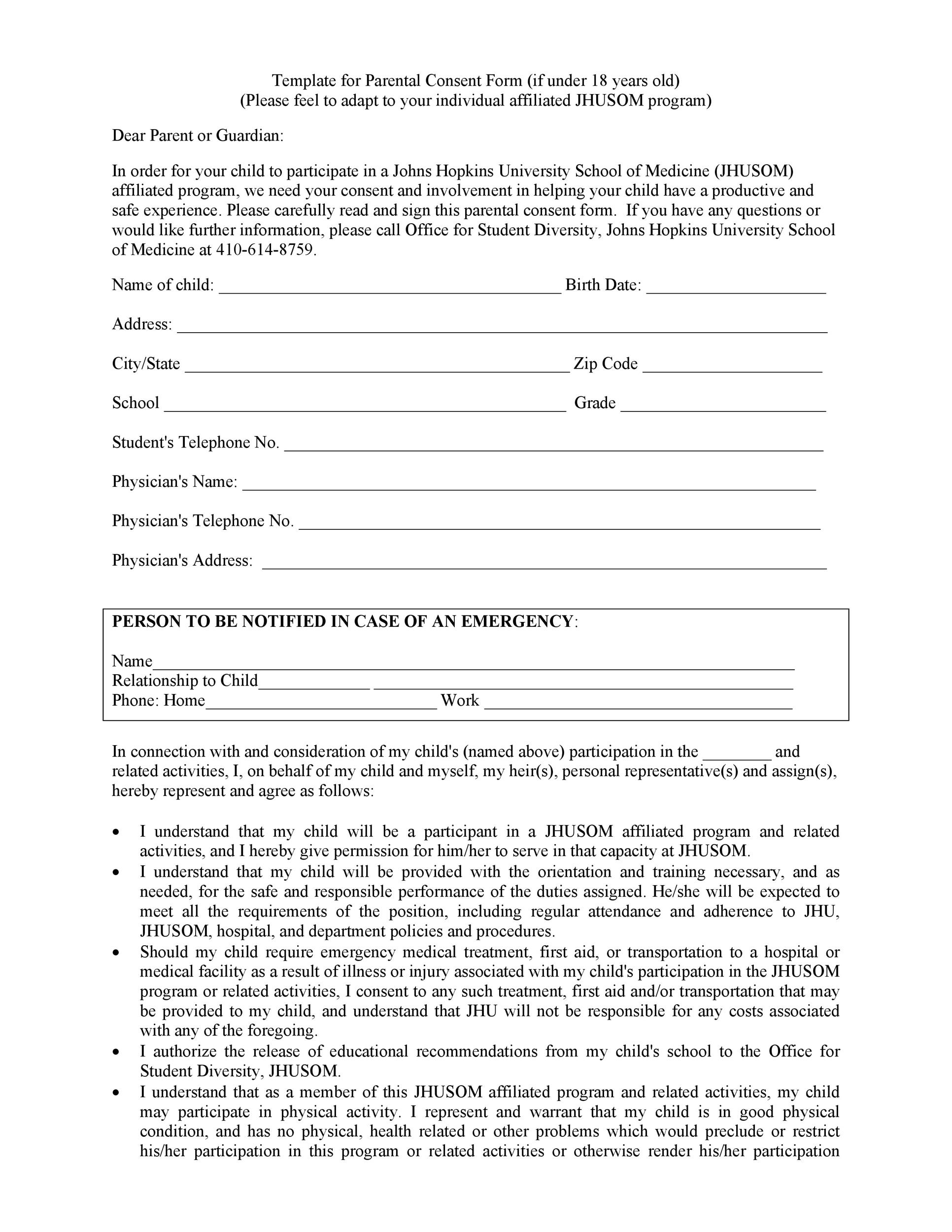 Free parental consent form template 39