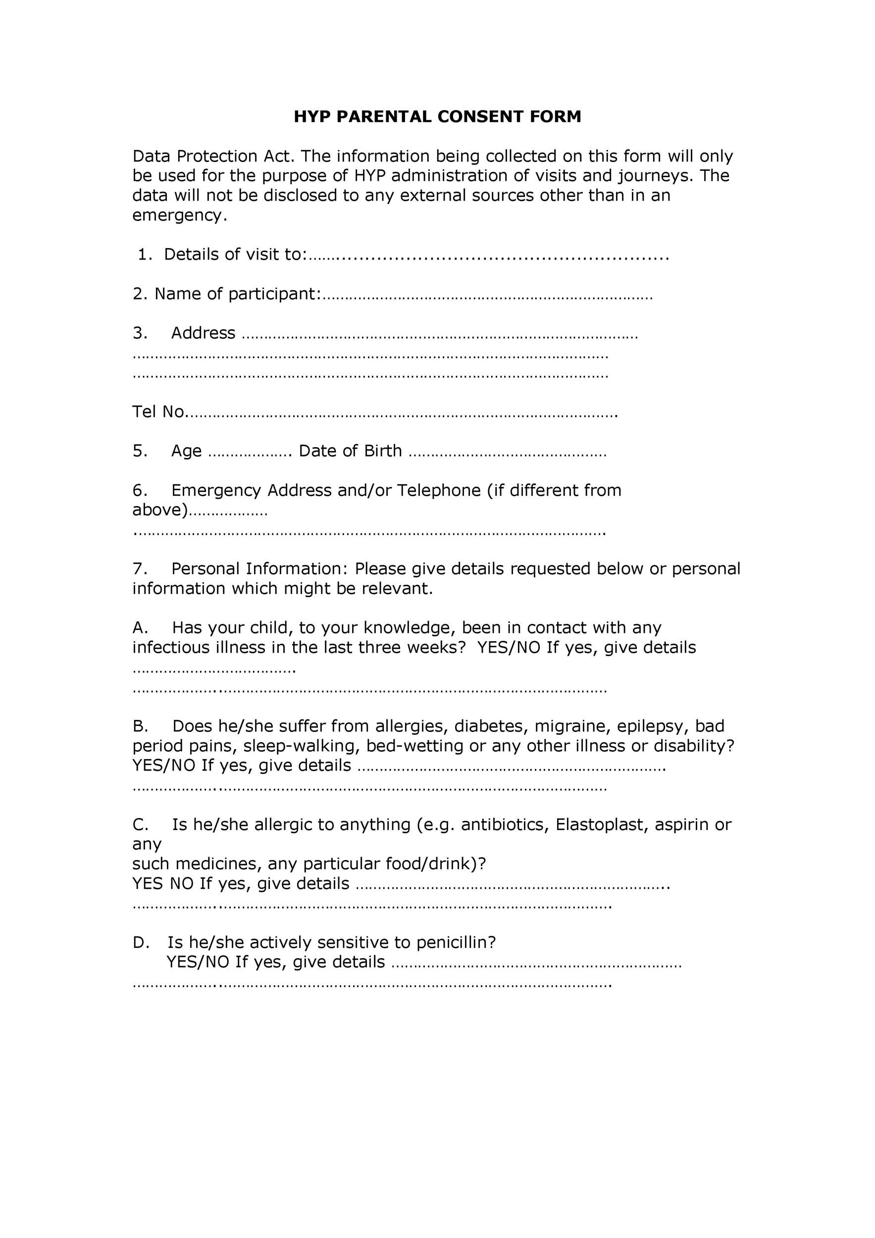 Free parental consent form template 41