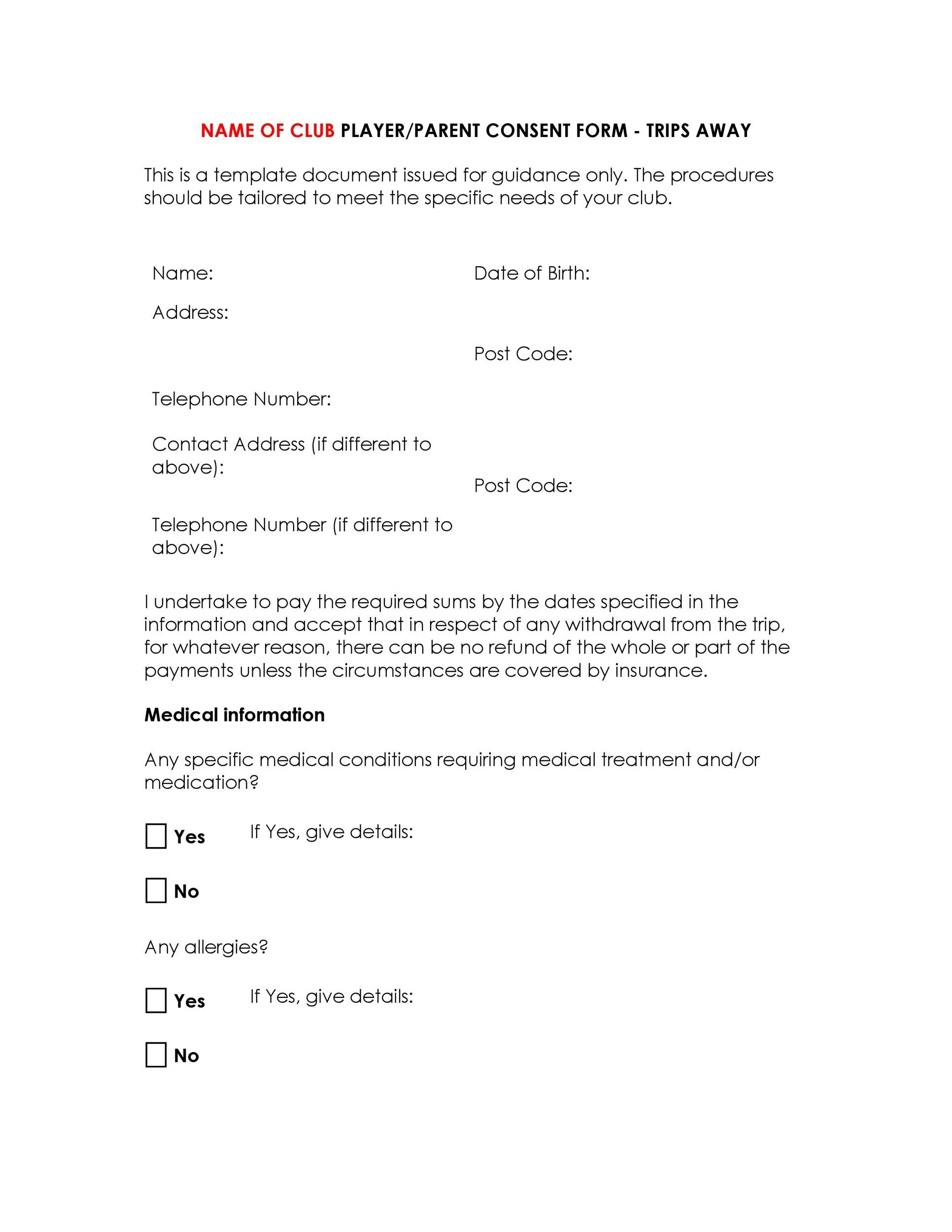 Free parental consent form template 46