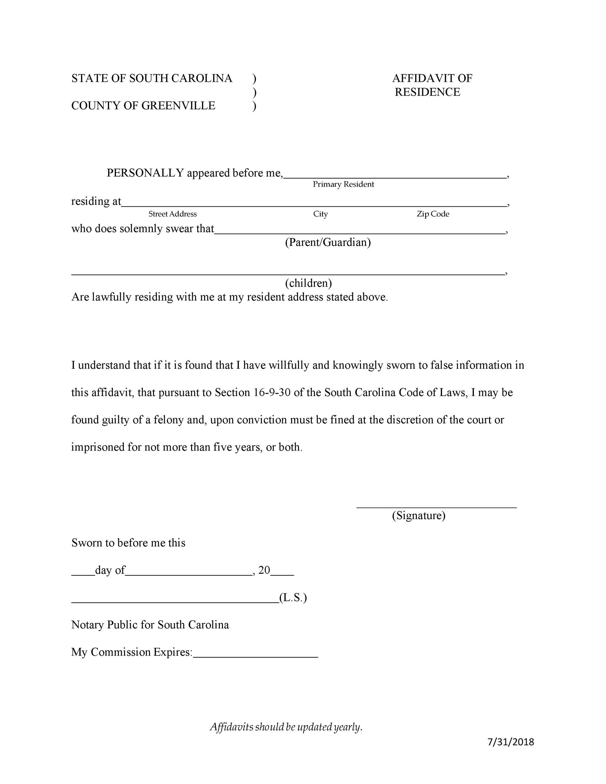 Free Proof Of Residency Letter Affidavit Of Residence Pdf Word Images