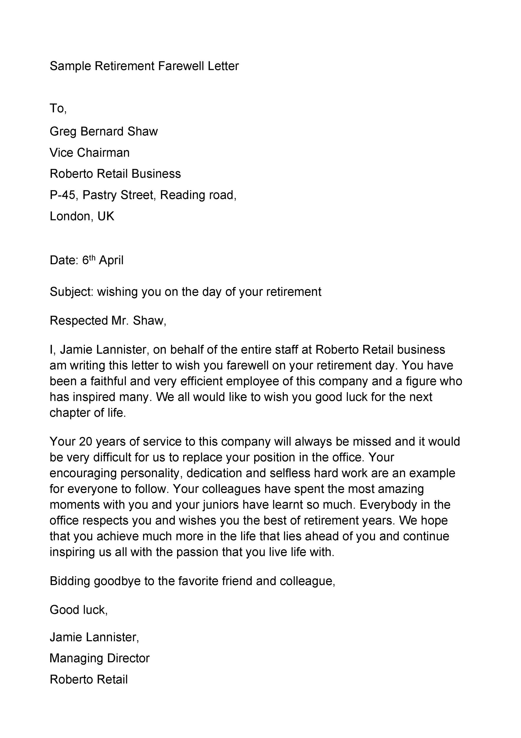 Retirement Letter To Employer from templatelab.com