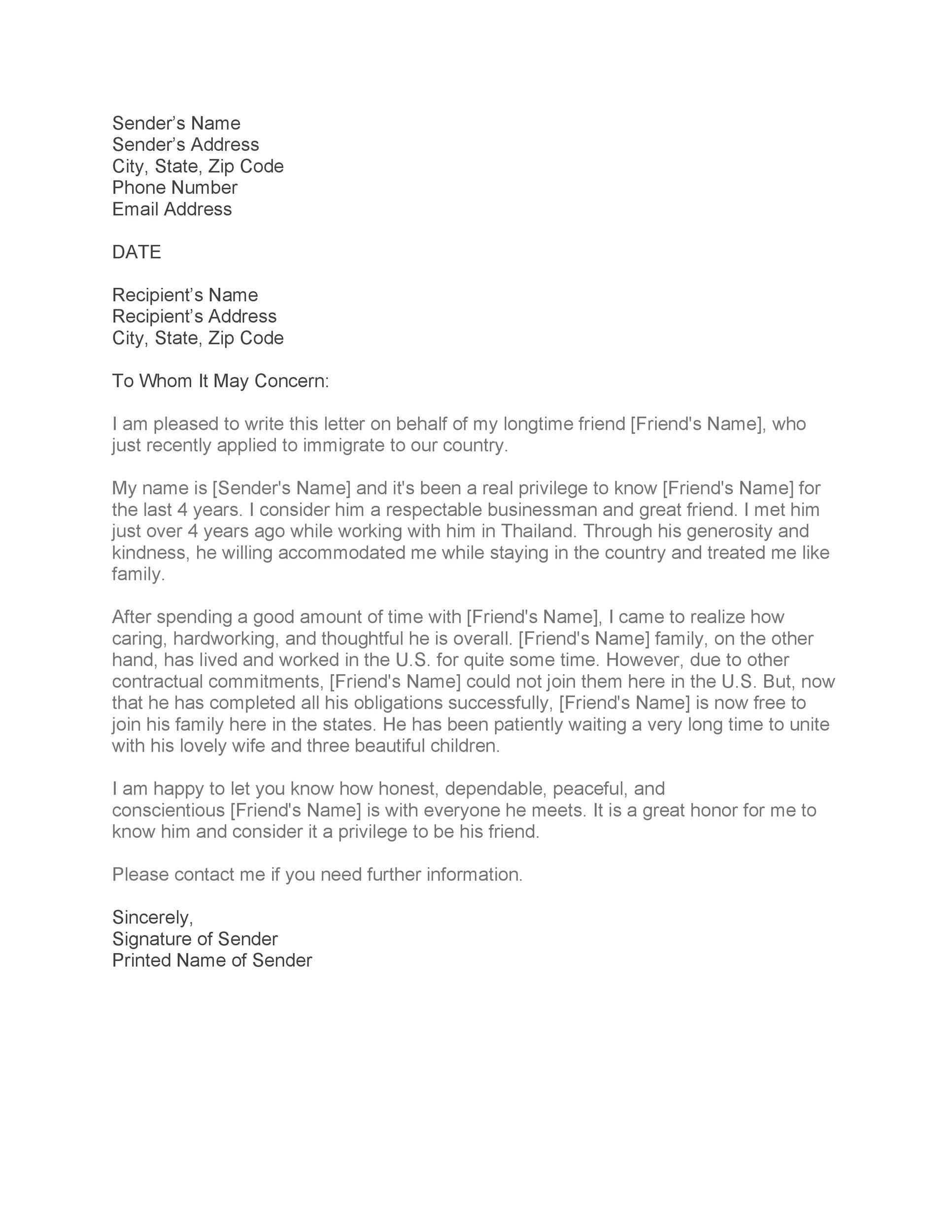 Letter Of Recommendation Immigration from templatelab.com