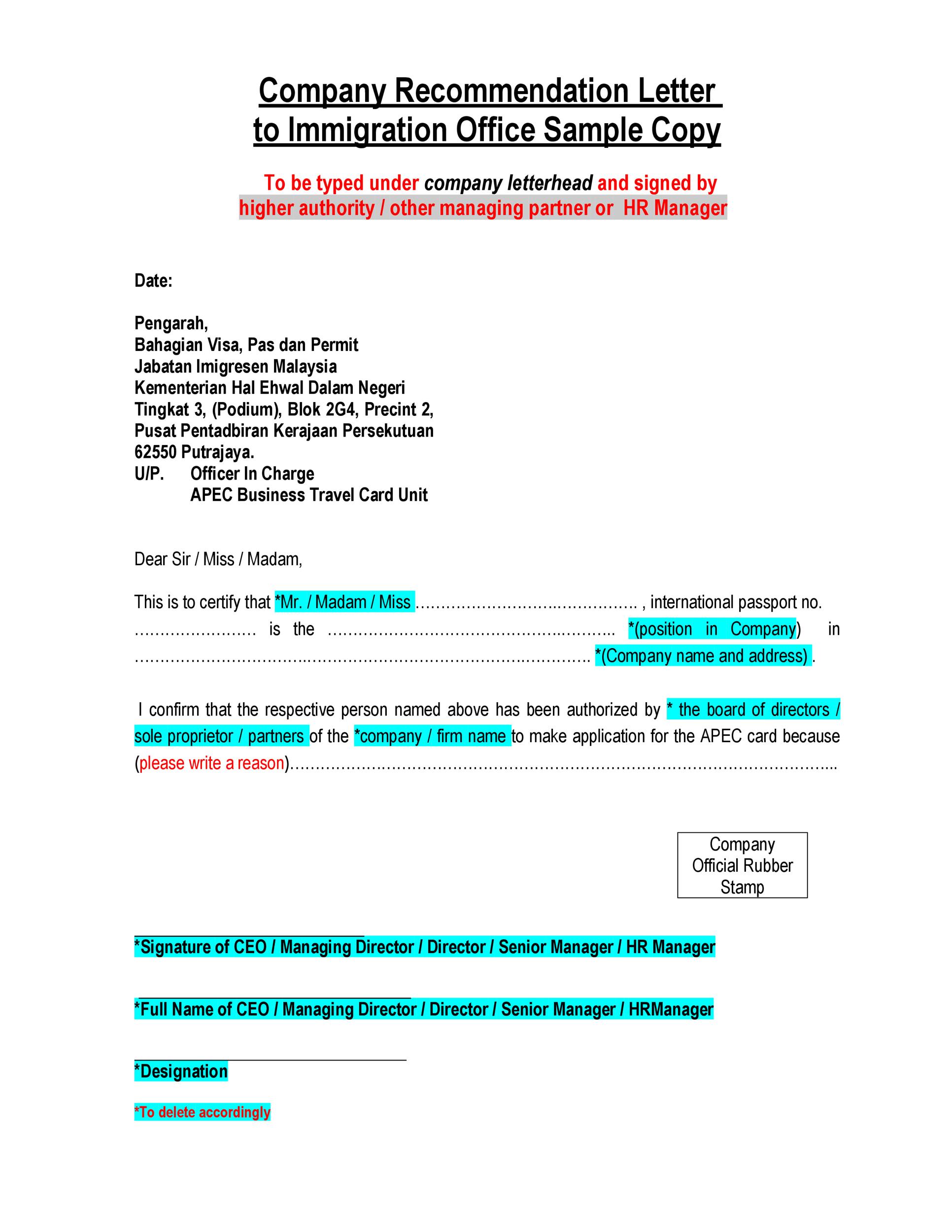 How To Write A Job Letter For Immigration - Printable Templates