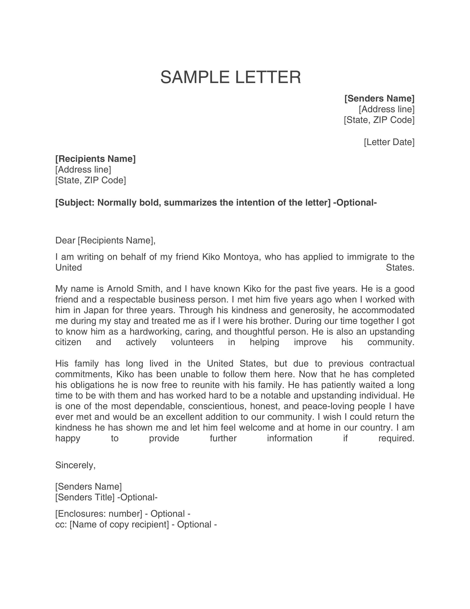 Sample Letter Of Recommendation For Immigration Residency from templatelab.com