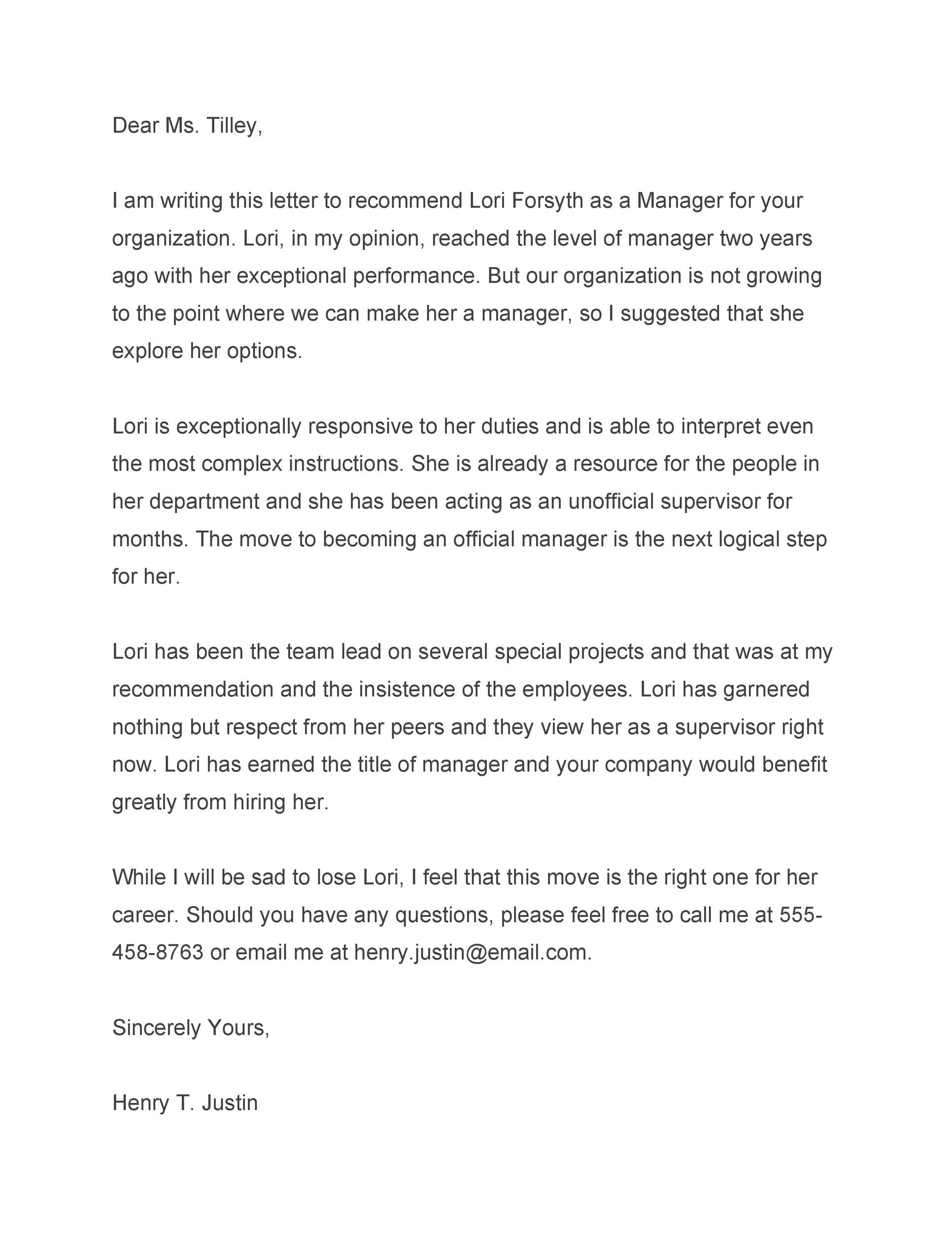 Free Recommendation Letter From Manager Template 01