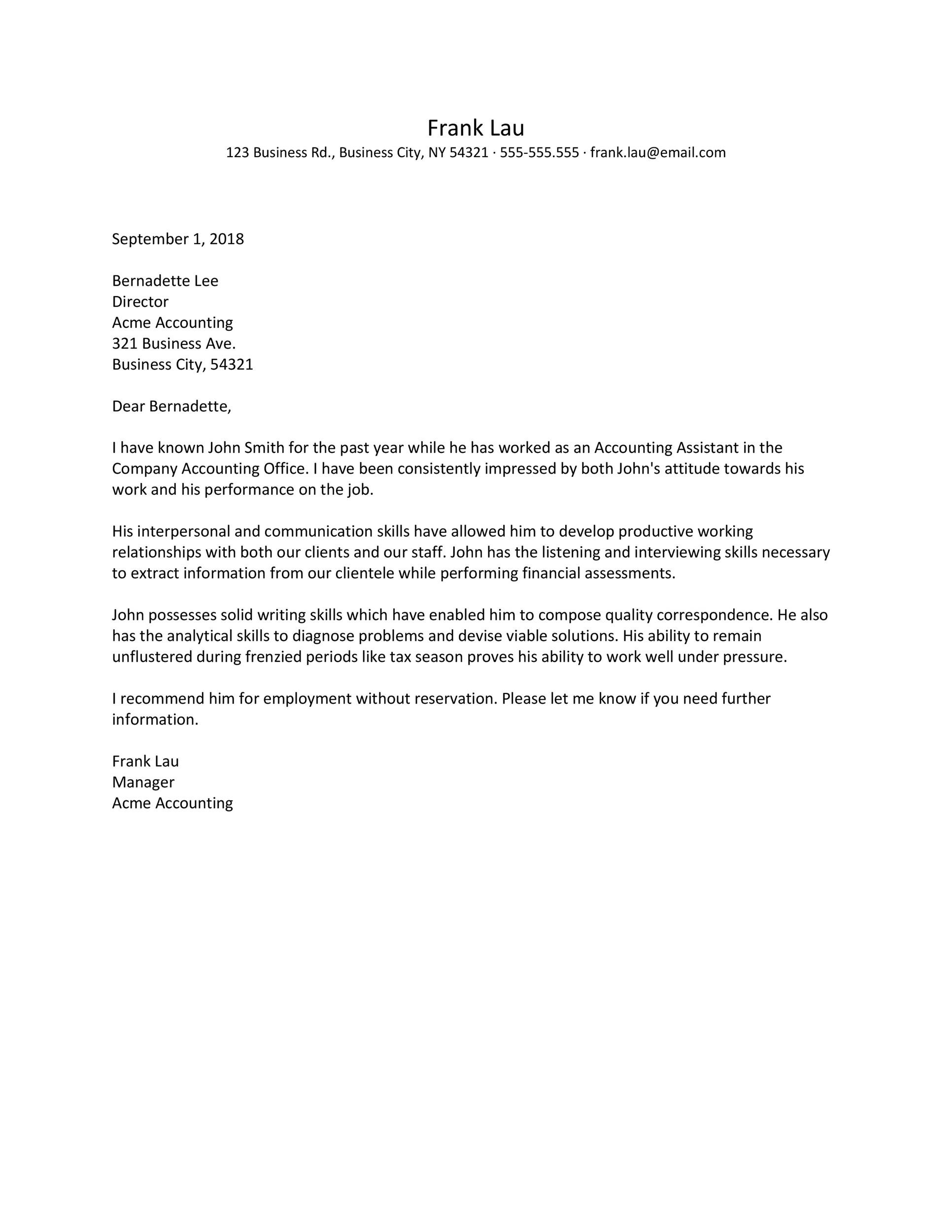 Sample Letter Of Recommendation Employee from templatelab.com