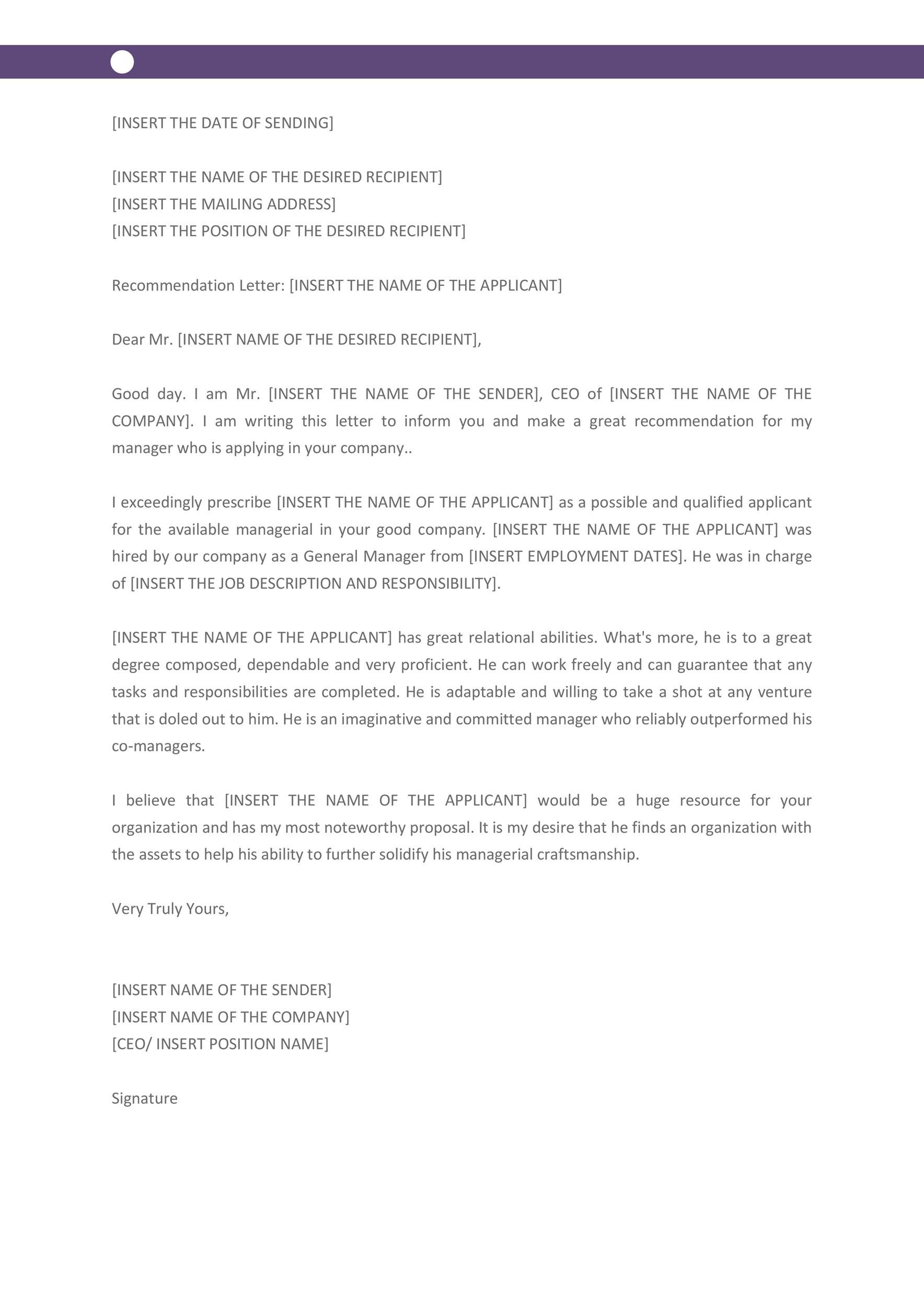 Free Recommendation Letter From Manager Template 09