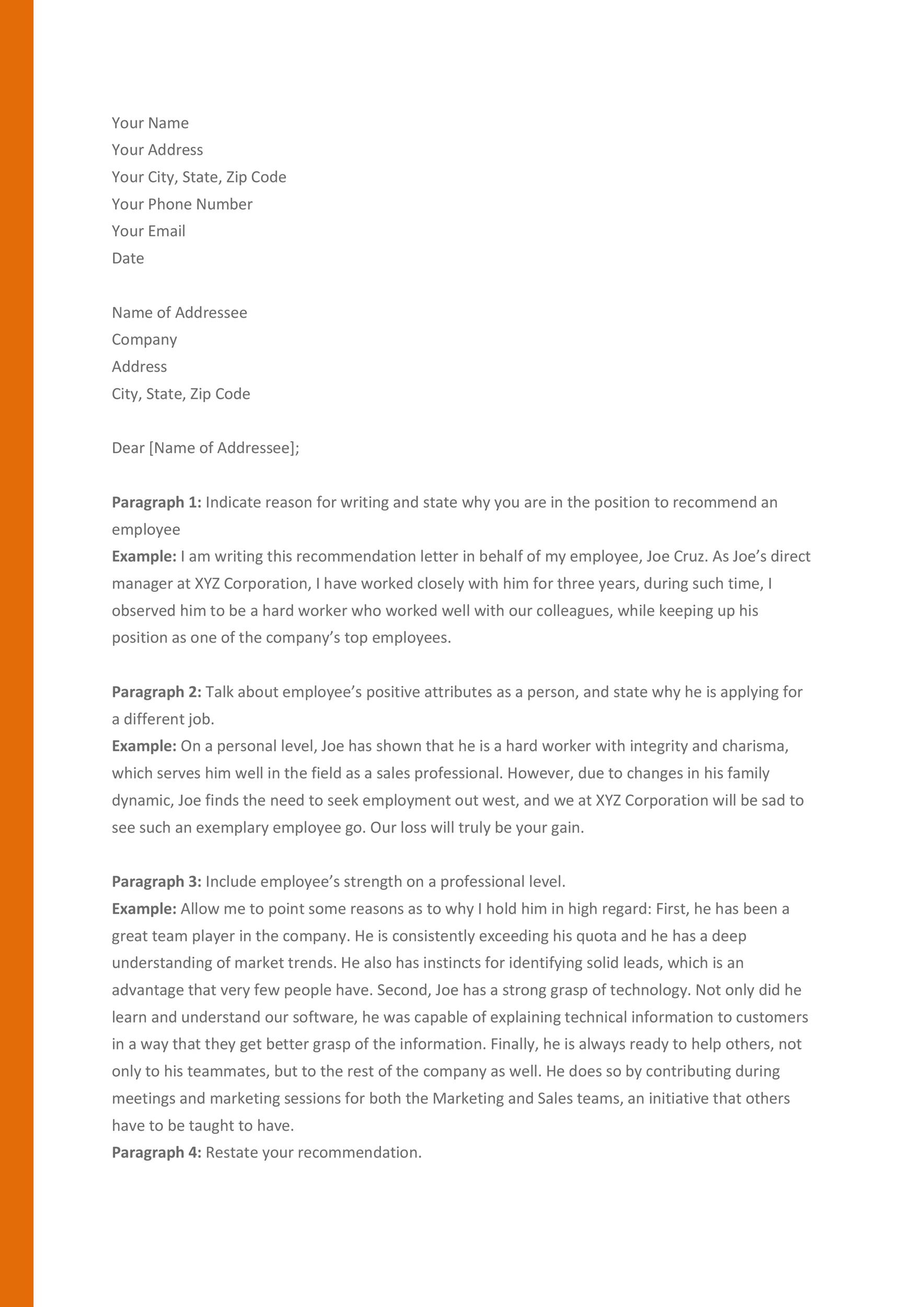 Free Recommendation Letter From Manager Template 17