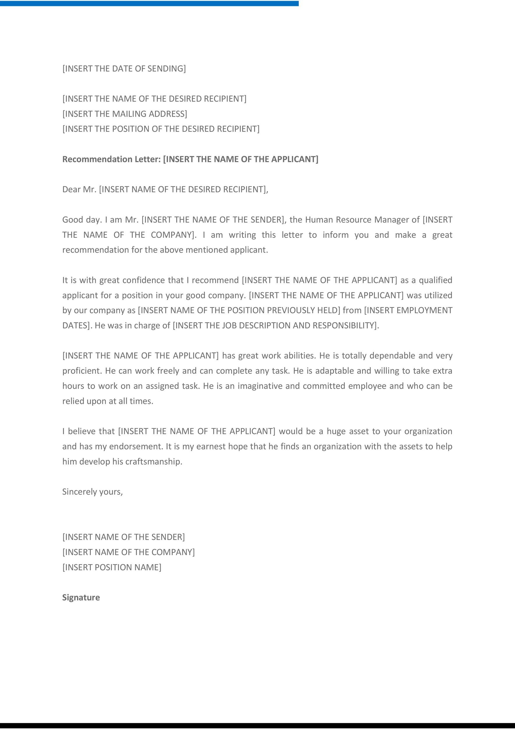 Free Recommendation Letter From Manager Template 18