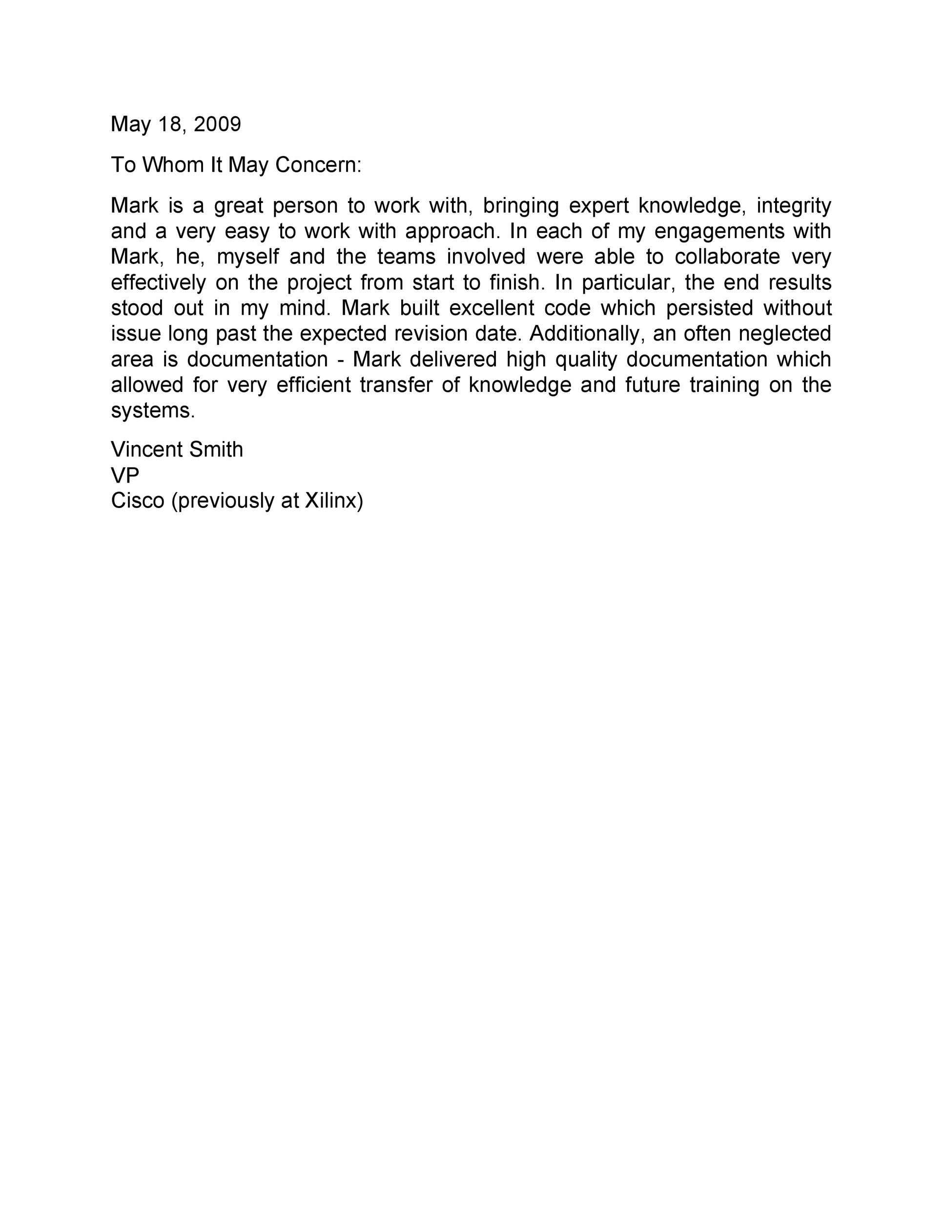 Free Recommendation Letter From Manager Template 24