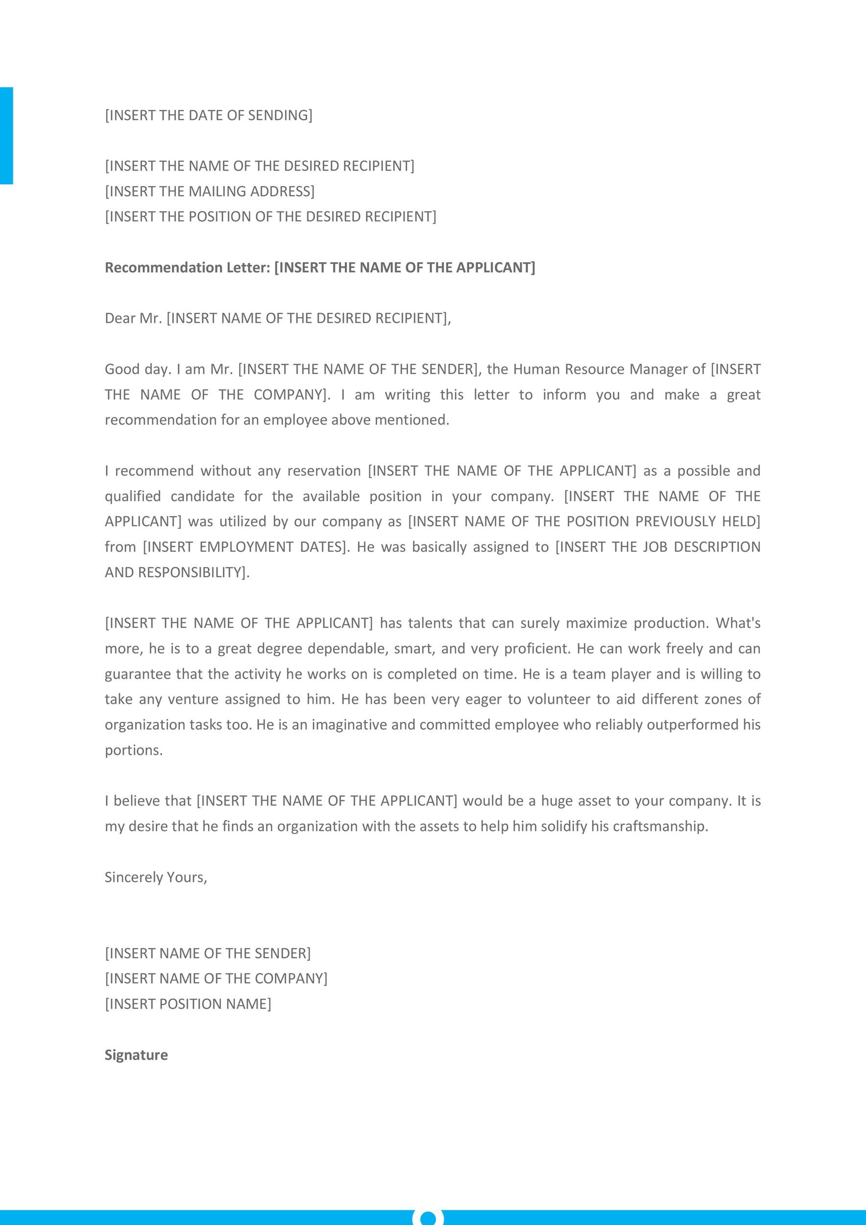 Free Recommendation Letter From Manager Template 27