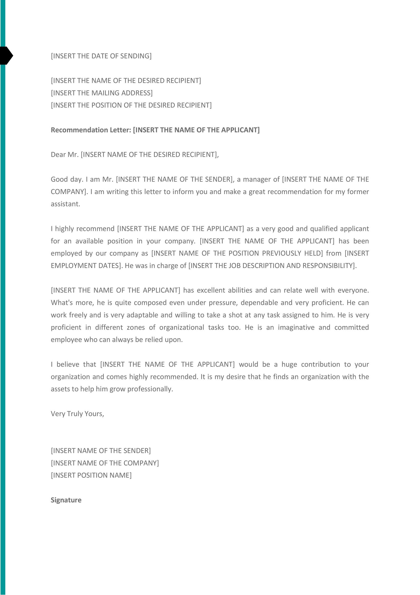 Recommendation Letter From Manager Template 44 