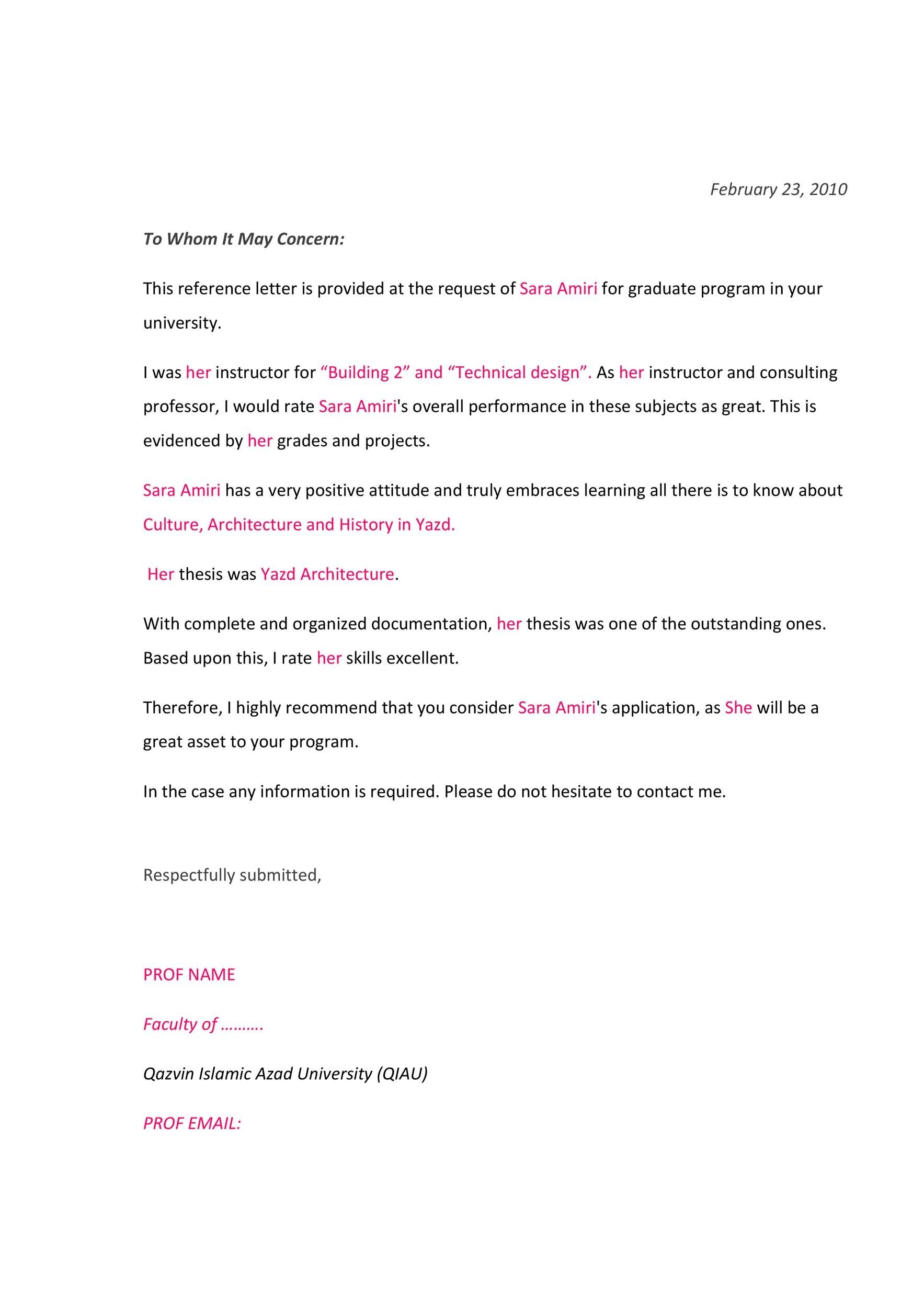 Free Recommendation Letter From Teacher Template 03