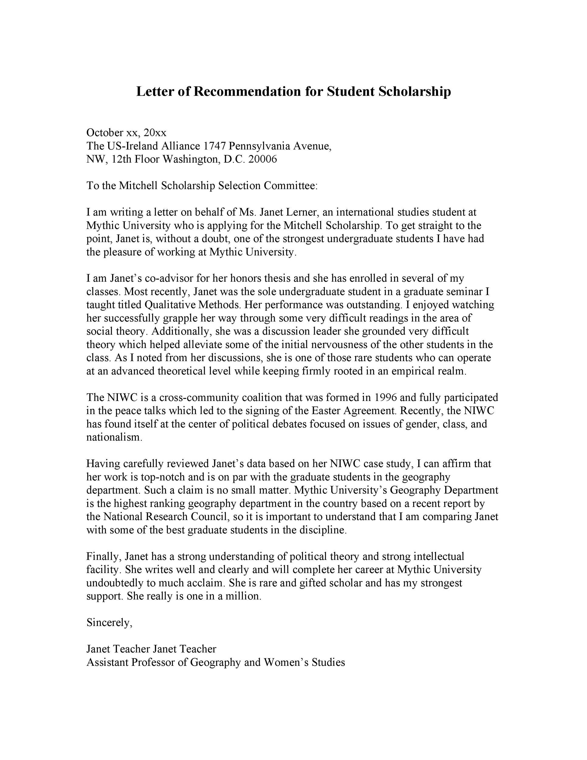 Sample Scholarship Letter Of Recommendation from templatelab.com