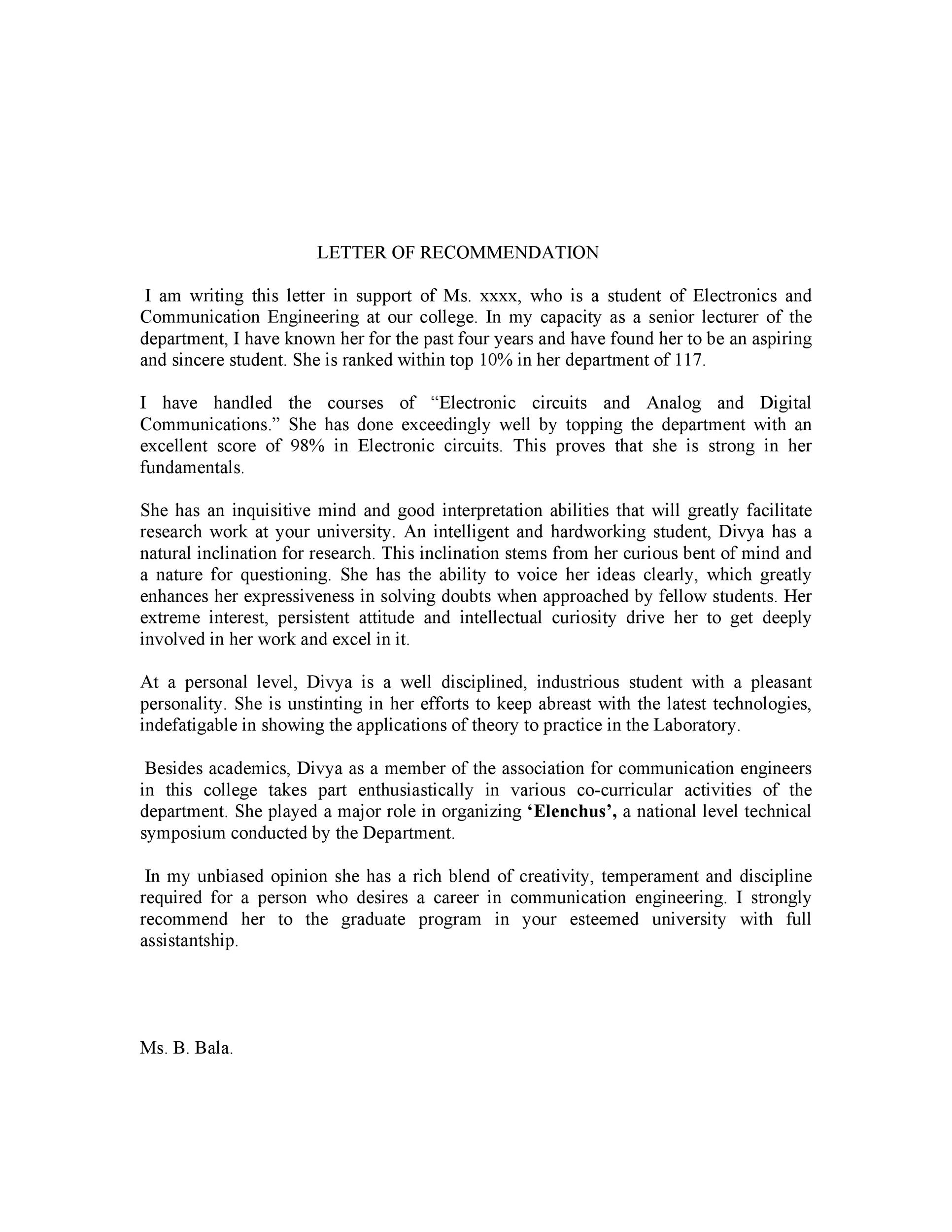 Letter Of Recommendation Template For Student Scholarship from templatelab.com