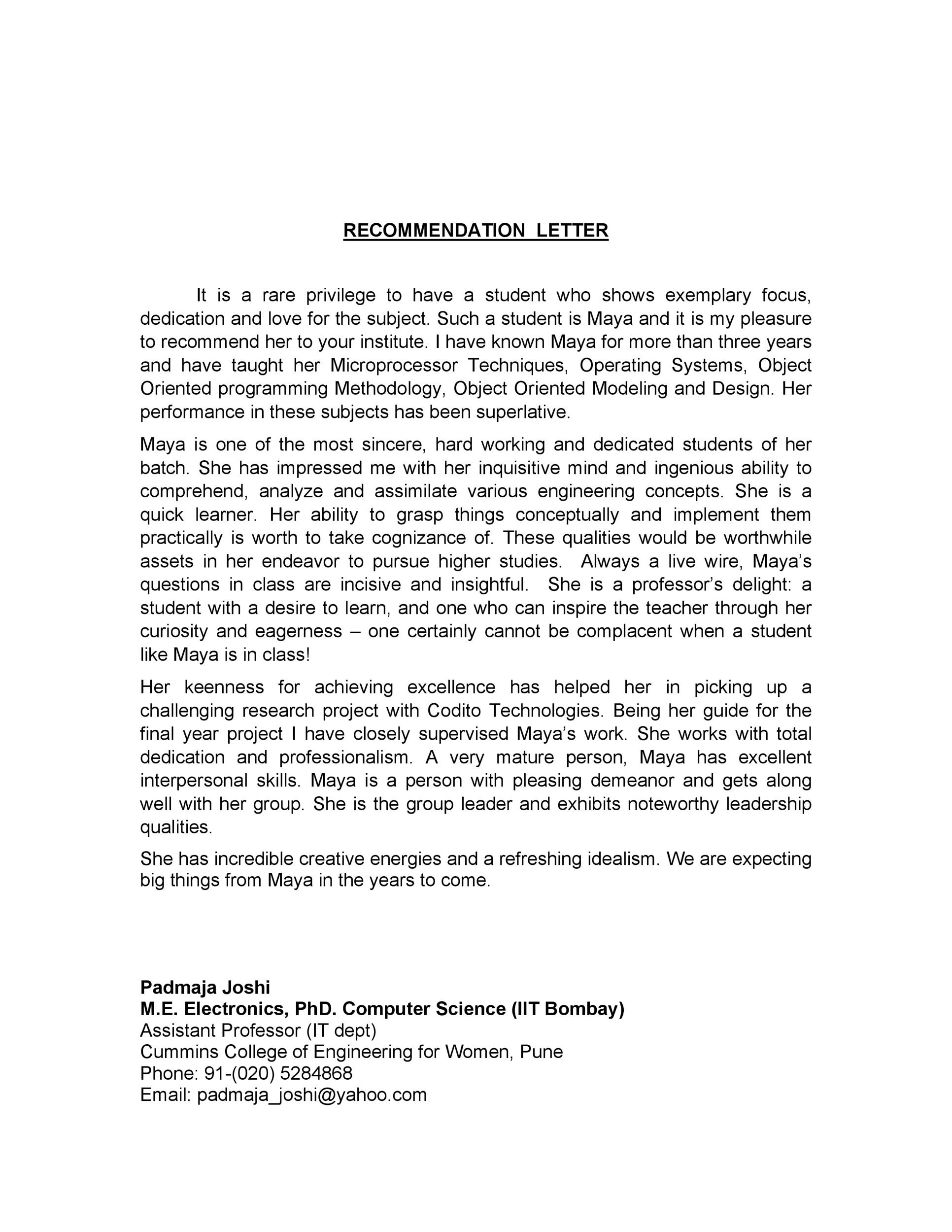 Recommendation Letter For Student From Teacher from templatelab.com