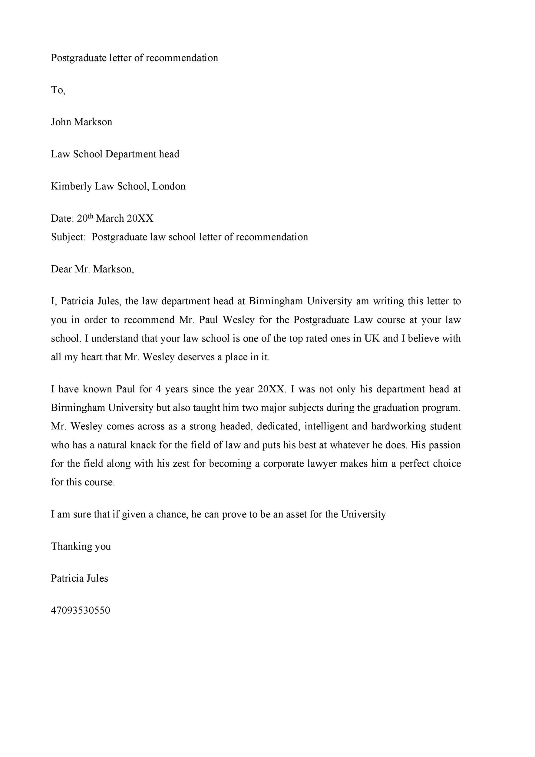 Free Recommendation Letter From Teacher Template 17