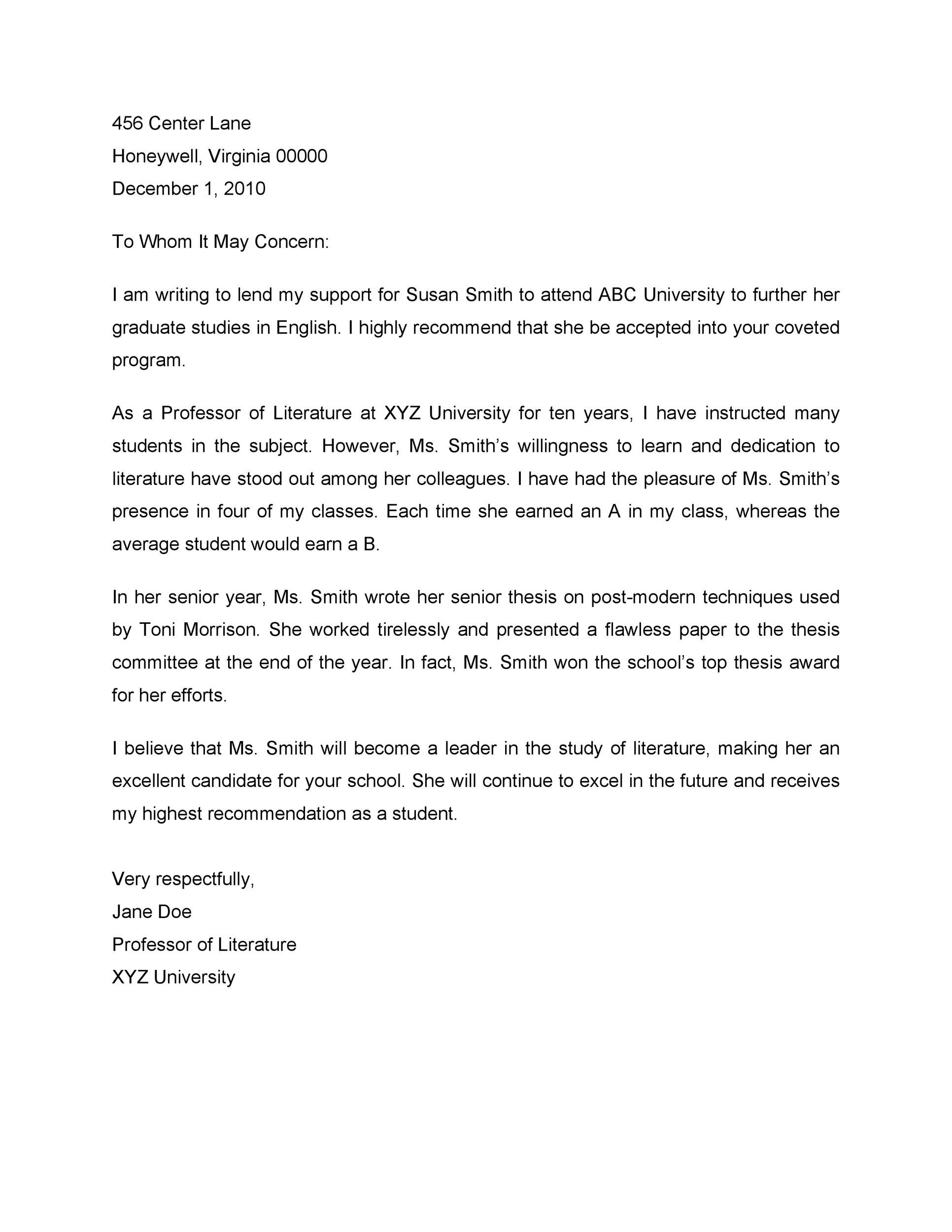 Private School Reference Letter Sample