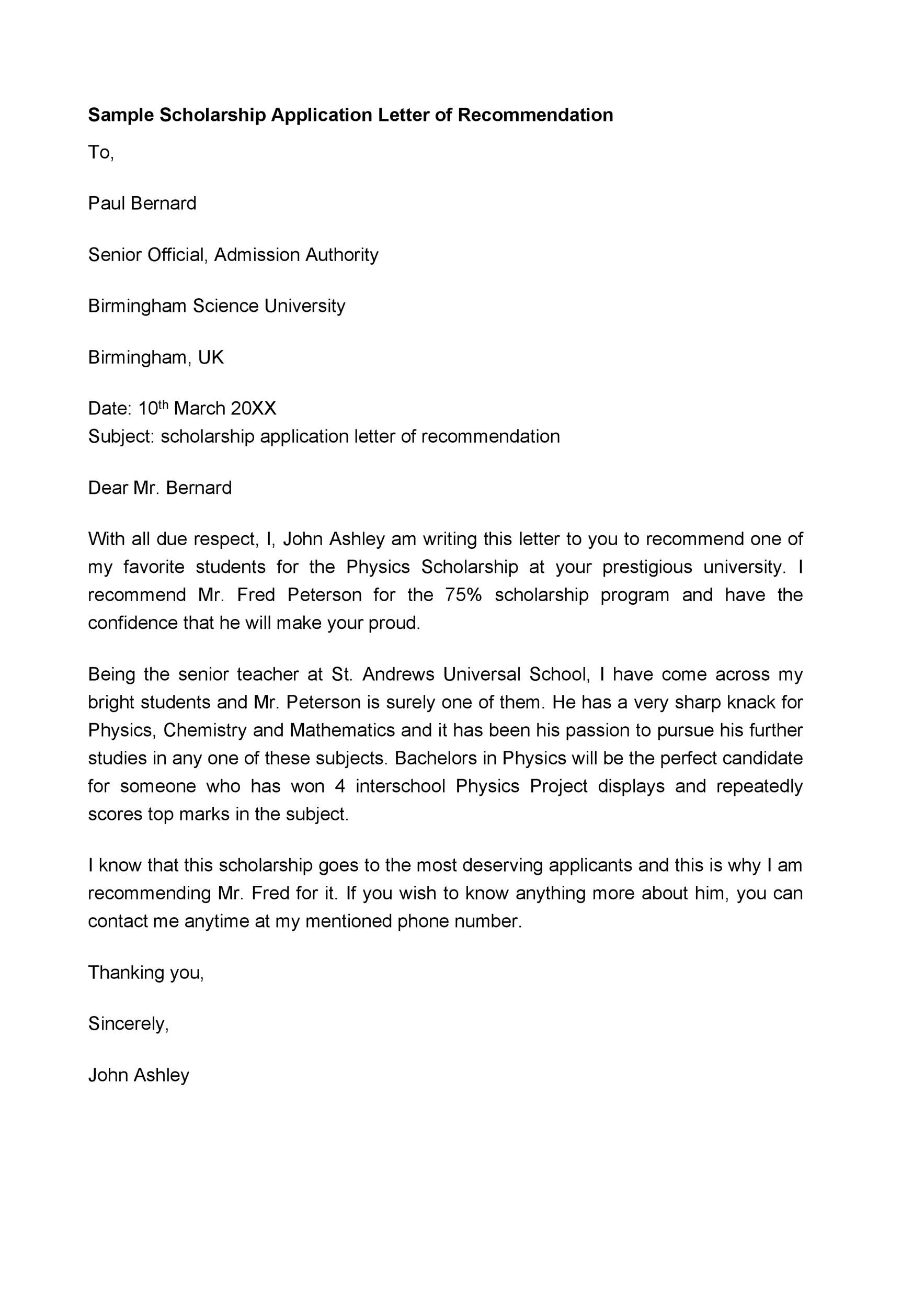 Free Recommendation Letter From Teacher Template 25