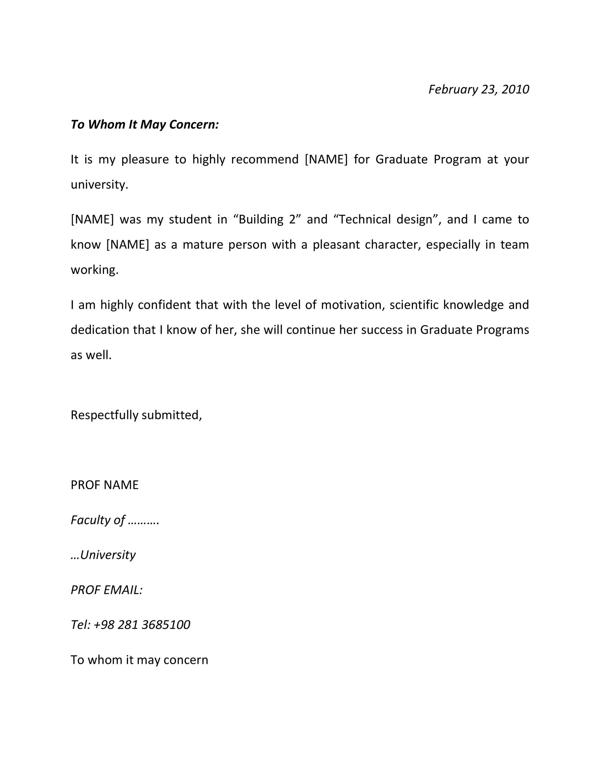 Free Recommendation Letter From Teacher Template 30