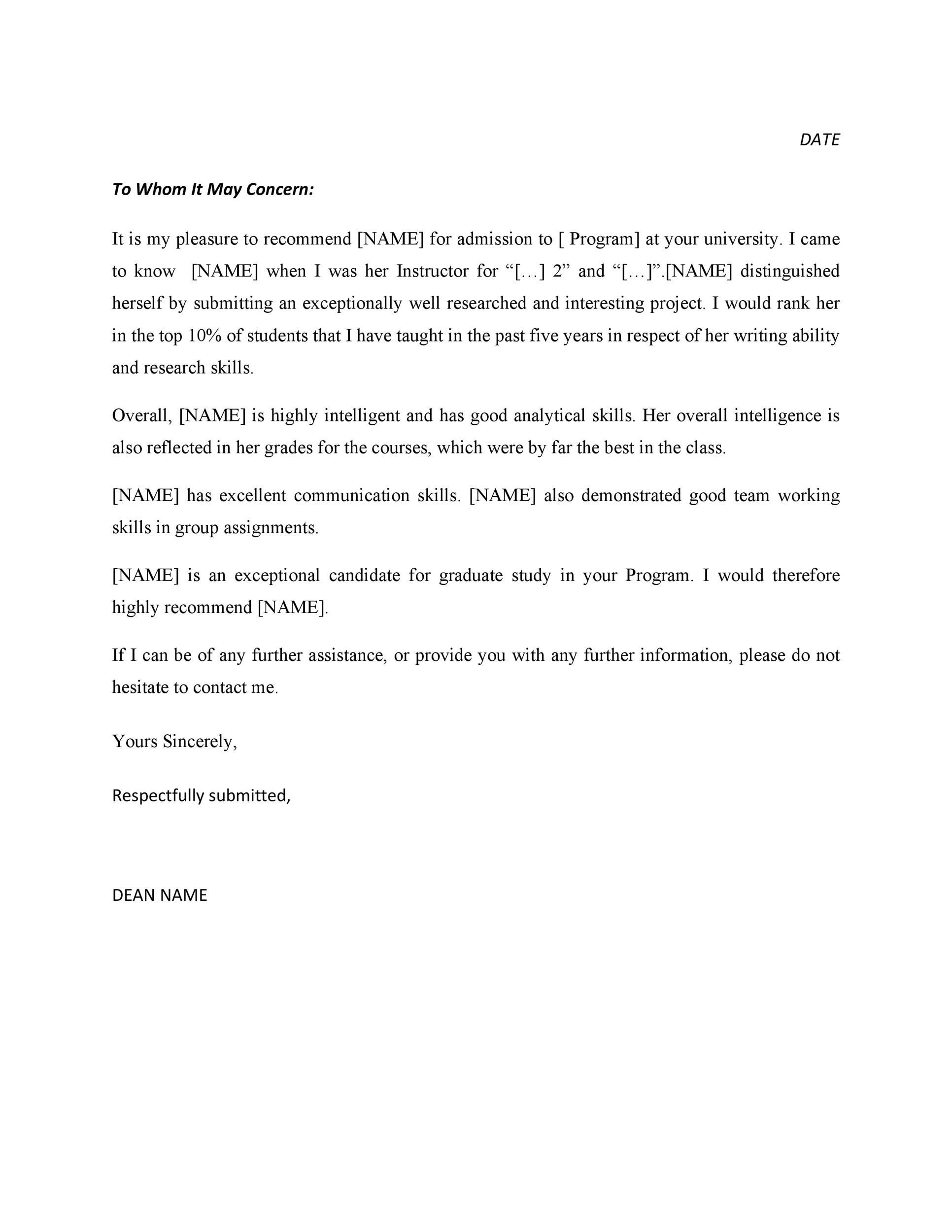 Free Recommendation Letter From Teacher Template 34