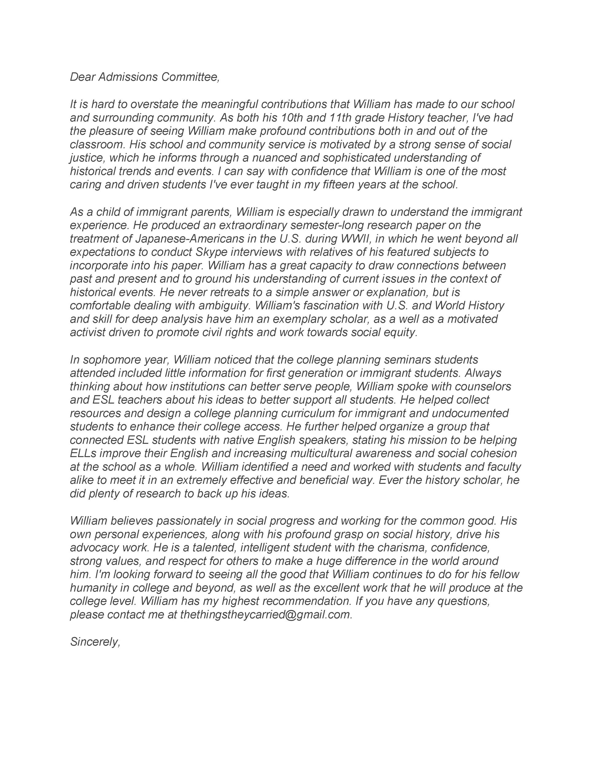 Free Recommendation Letter From Teacher Template 46