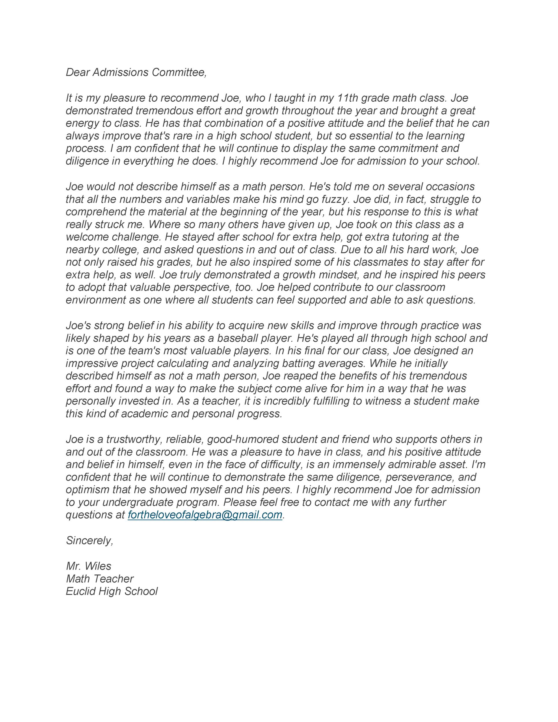 Free Recommendation Letter From Teacher Template 47