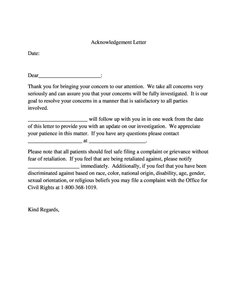 Letter Of Acknowledgement Template