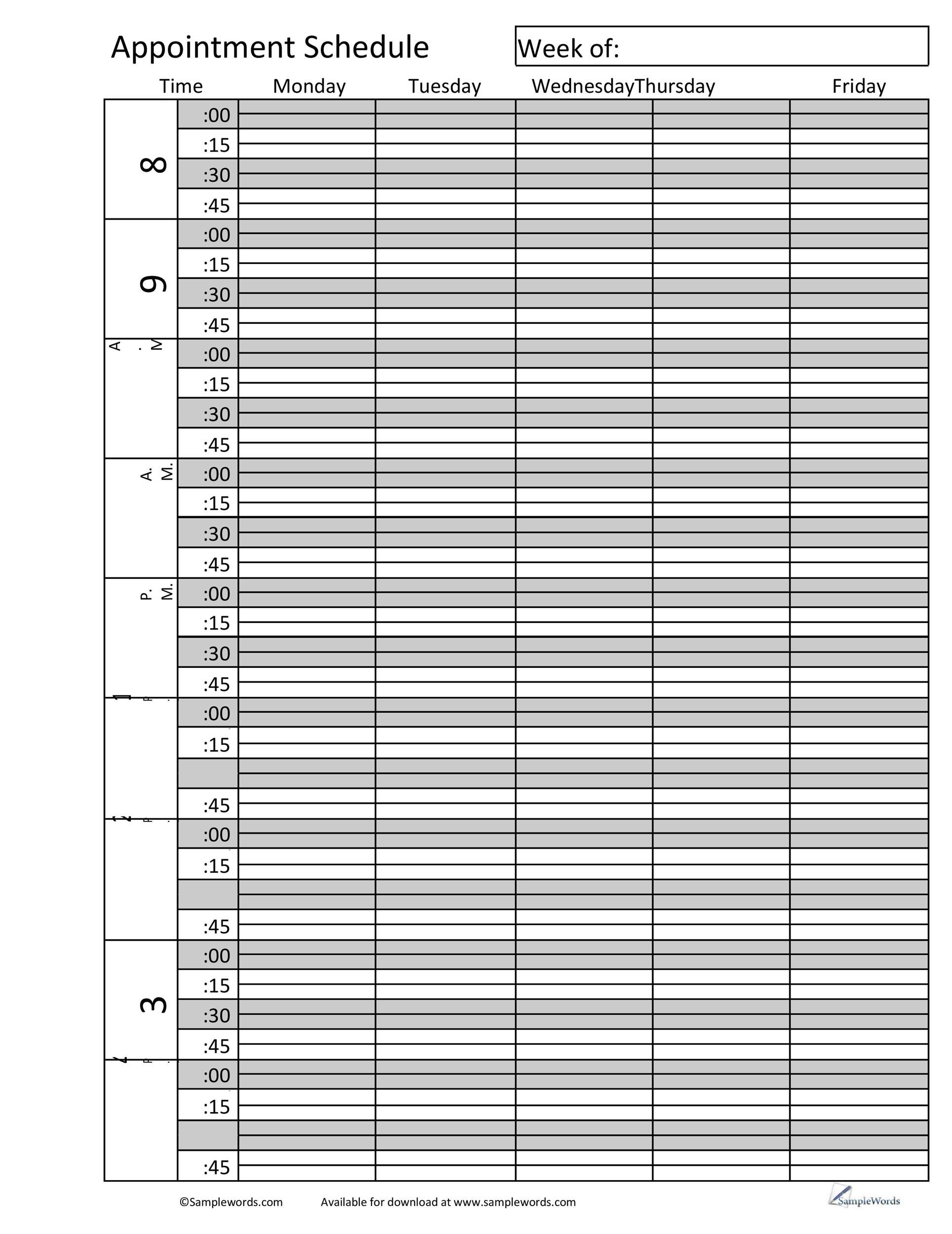 Free Printable Daily Appointment Schedule Template Monitoring 