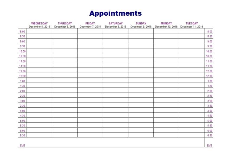 Free Printable 7 Day Appointment Book
