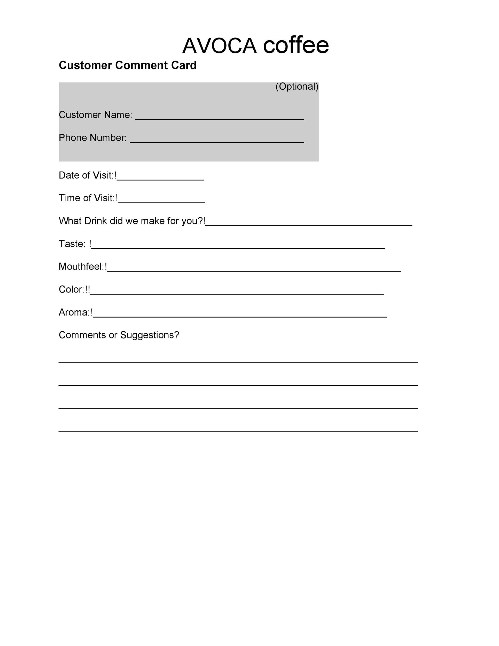 13 Customer Comment Cards Psd Eps Google Docs Word Pages