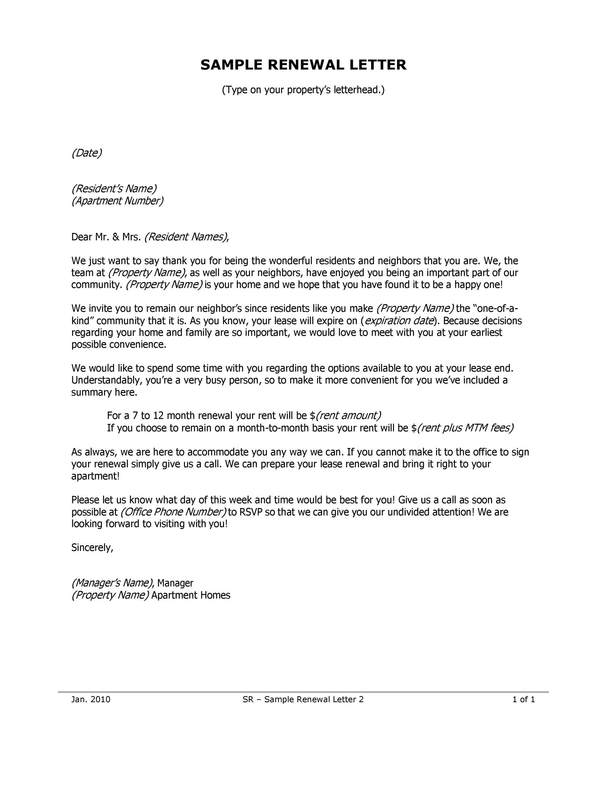 Free lease renewal letter 04