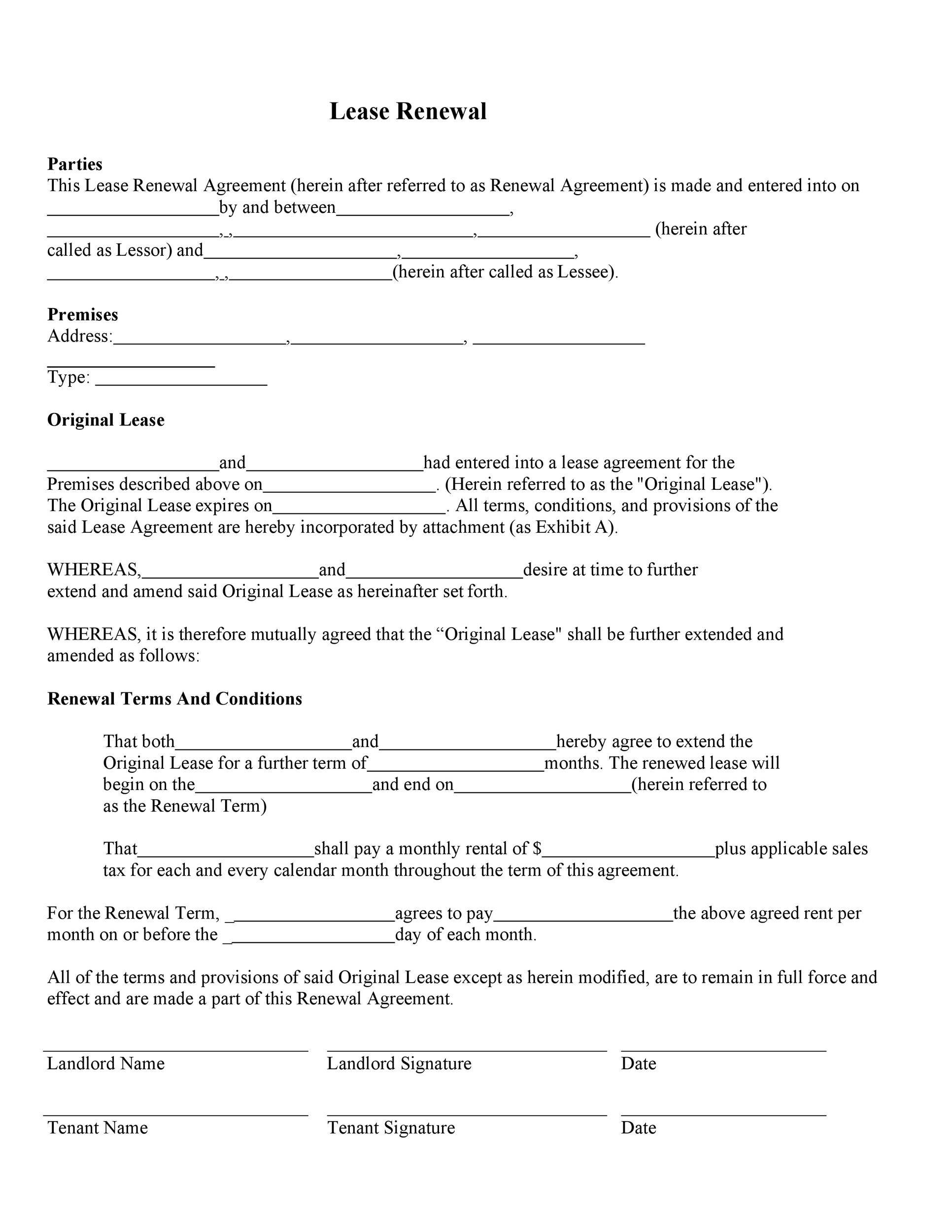 Free lease renewal letter 09