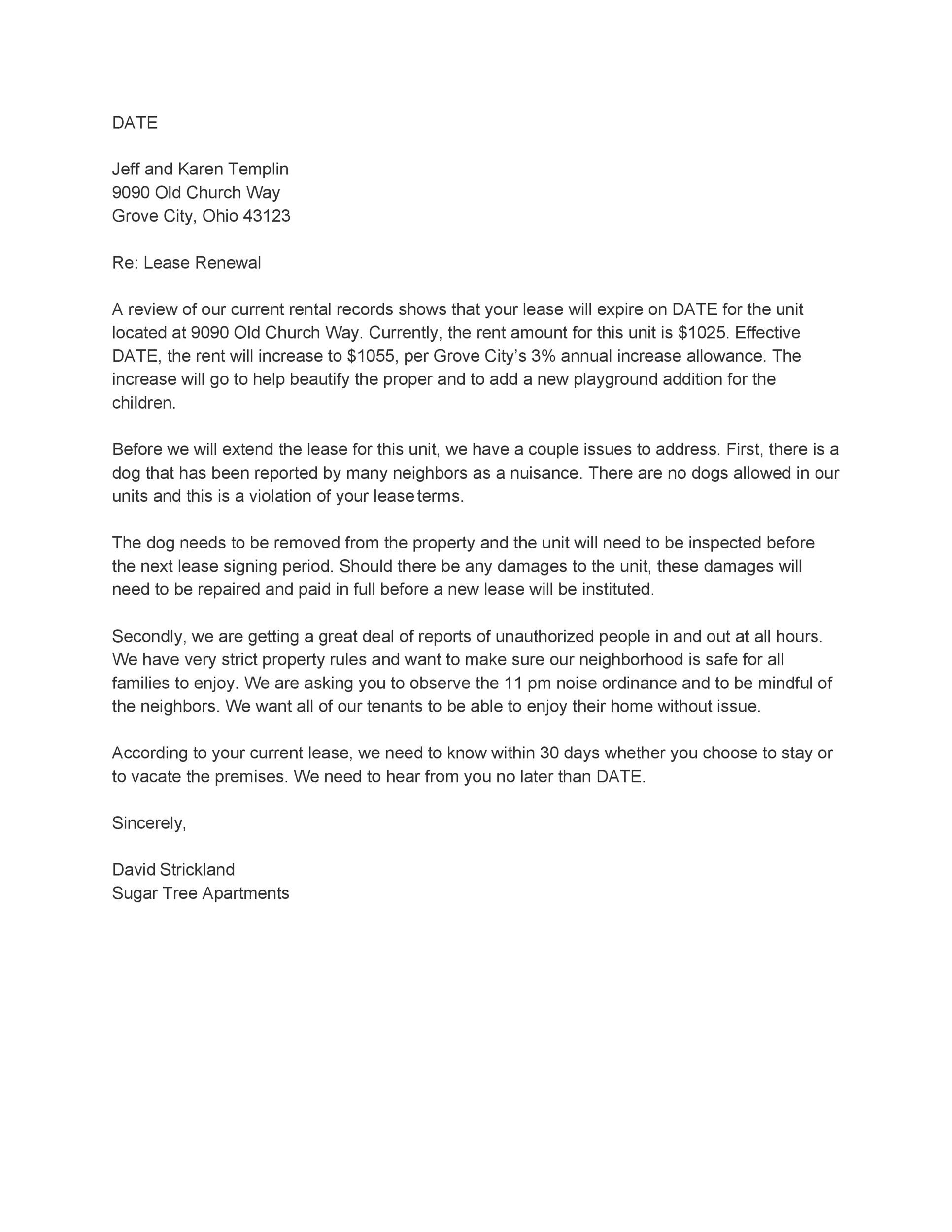 Lease Renewal Letter To Tenant Database Letter Template Collection