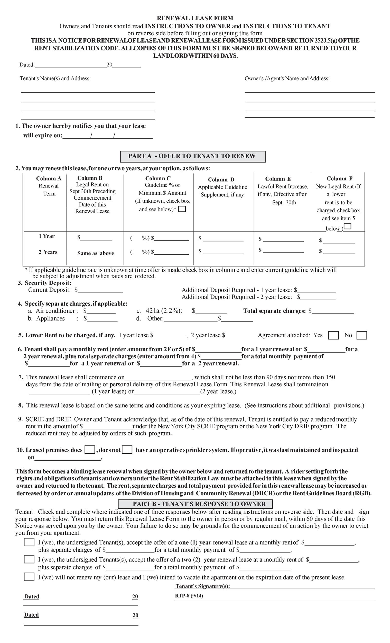 Free lease renewal letter 20
