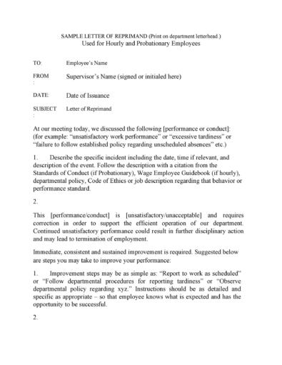 50 Effective Letters of Reprimand Templates (MS Word) ᐅ TemplateLab