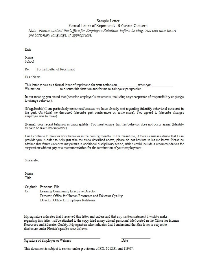 Free letter of reprimand 20