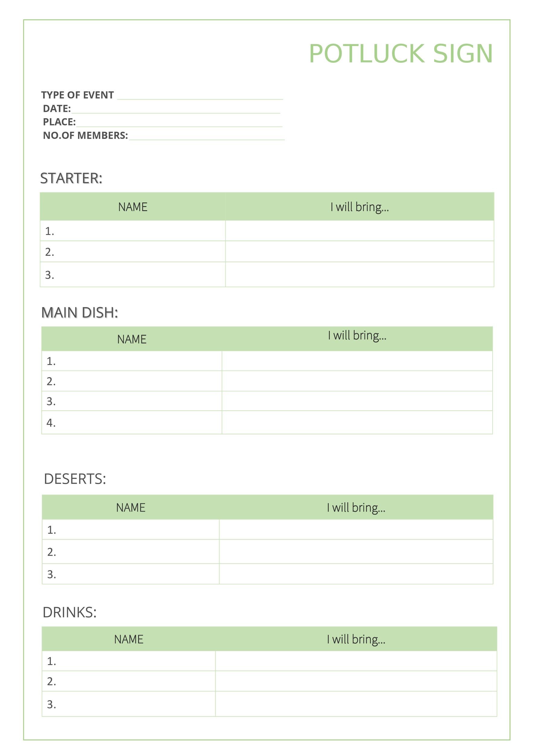 37 Best Potluck Sign up Sheets For Any Occasion TemplateLab