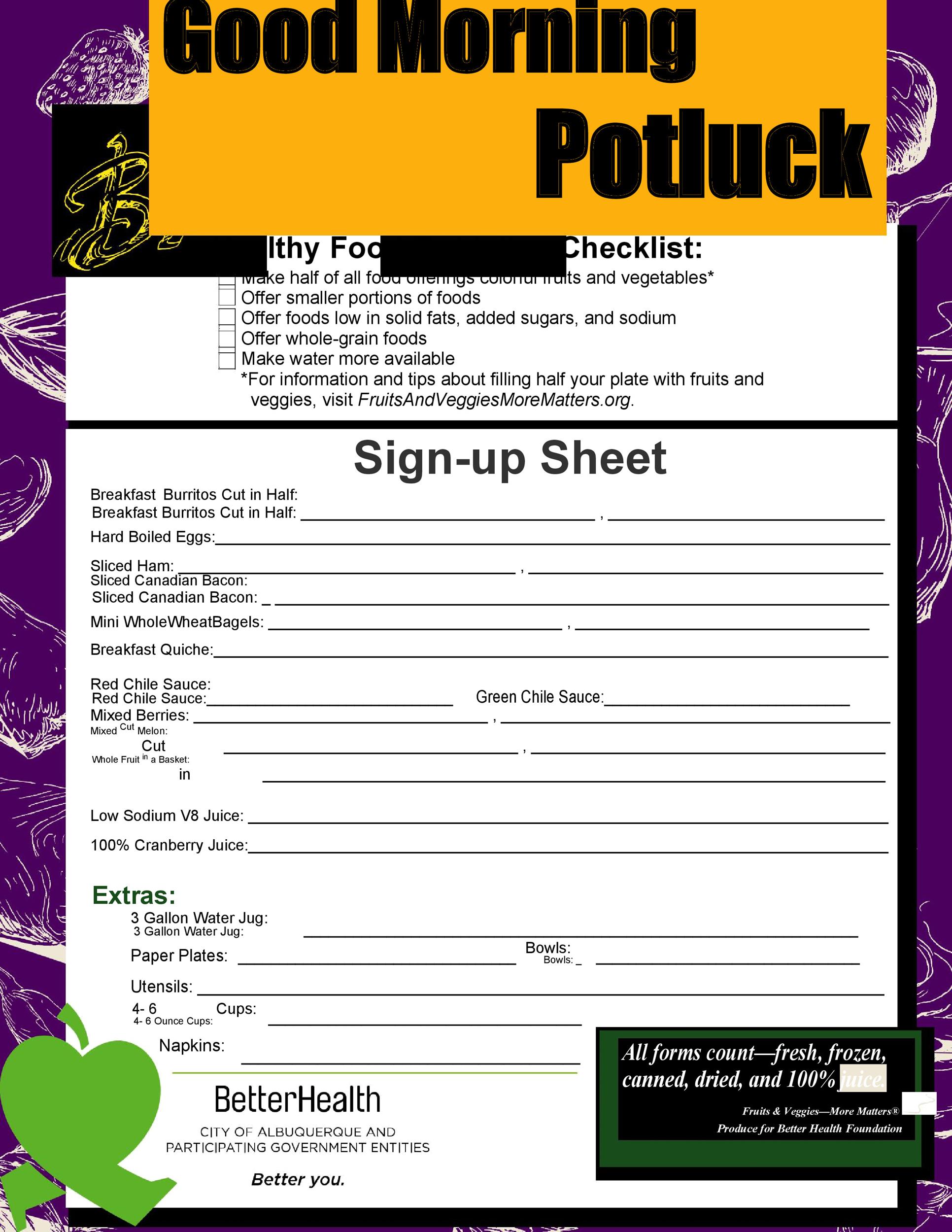 Free Printable Potluck Sign Up Sheet Template