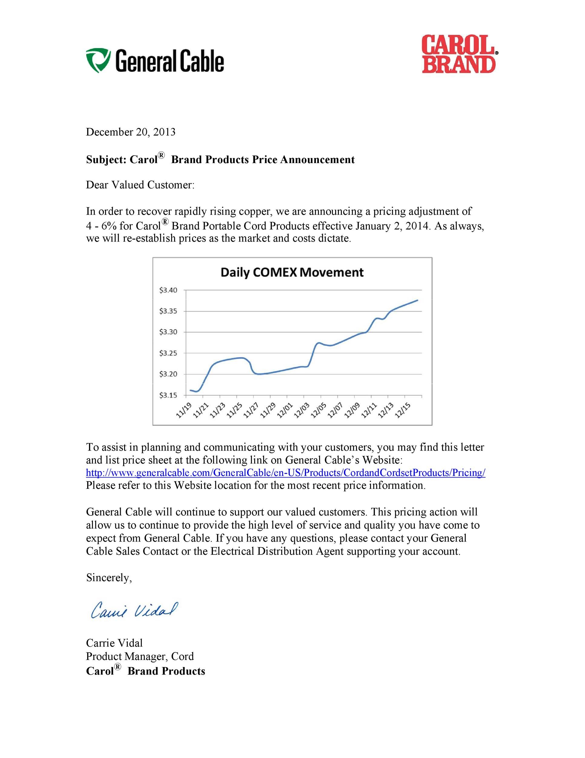 Price Increase Letter Template