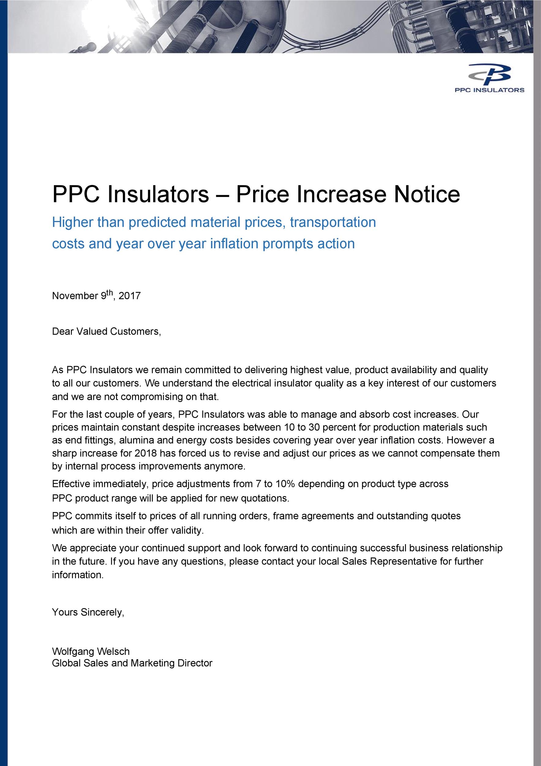 Free price increase letter 05