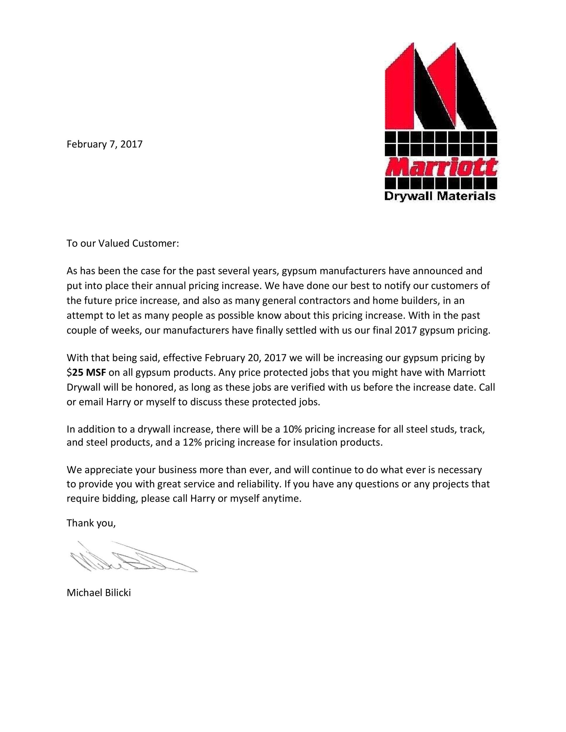 Price Increase Letter Template