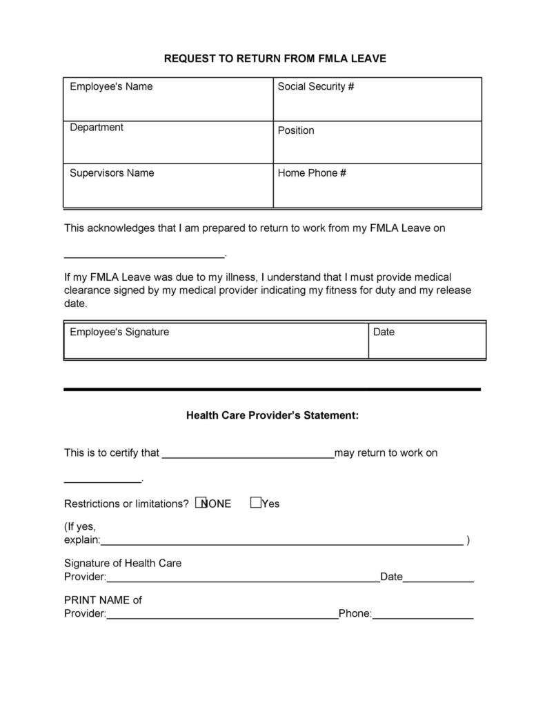 Return To Work Form Template Word