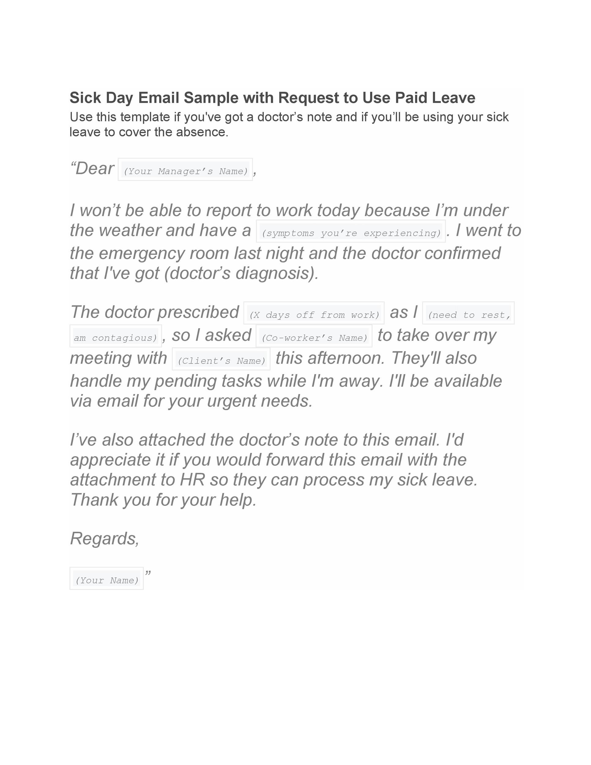 26 Professional Sick Leave Email Templates ᐅ TemplateLab