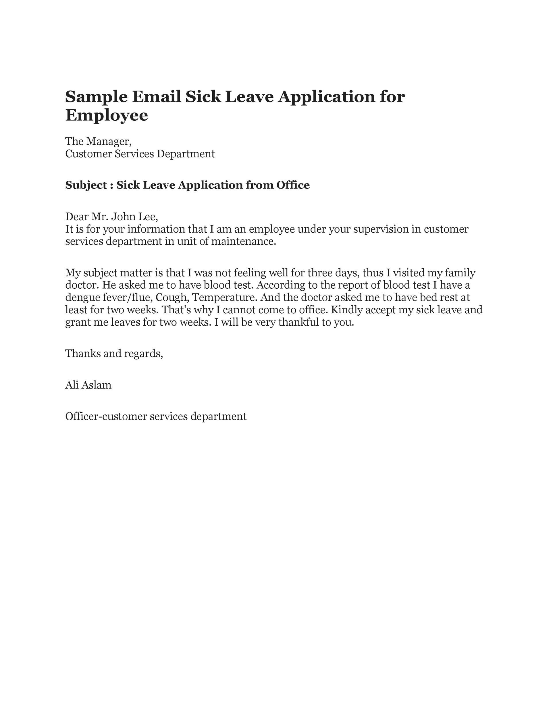 Sick Leave Email Template from templatelab.com