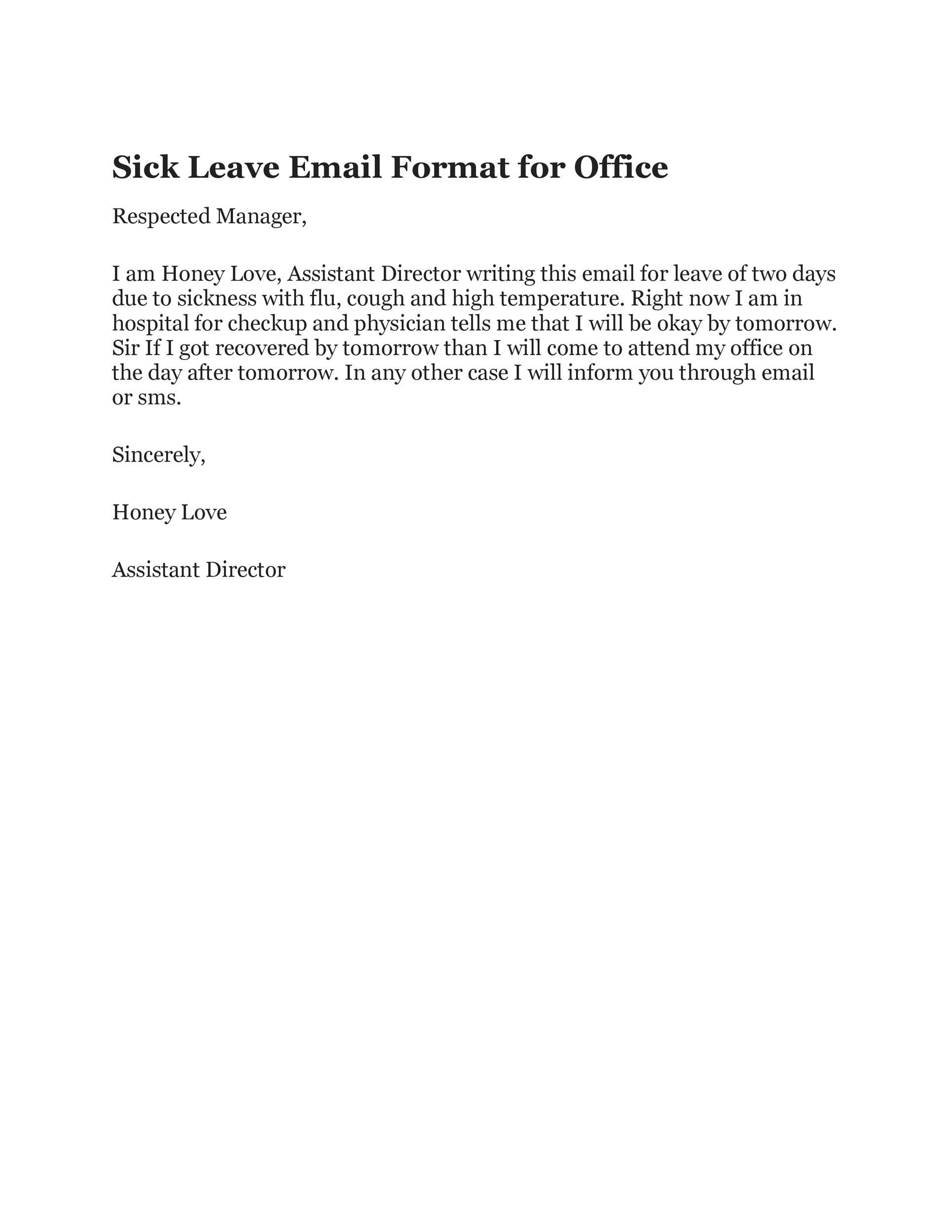 Sample Email For Sick Leave